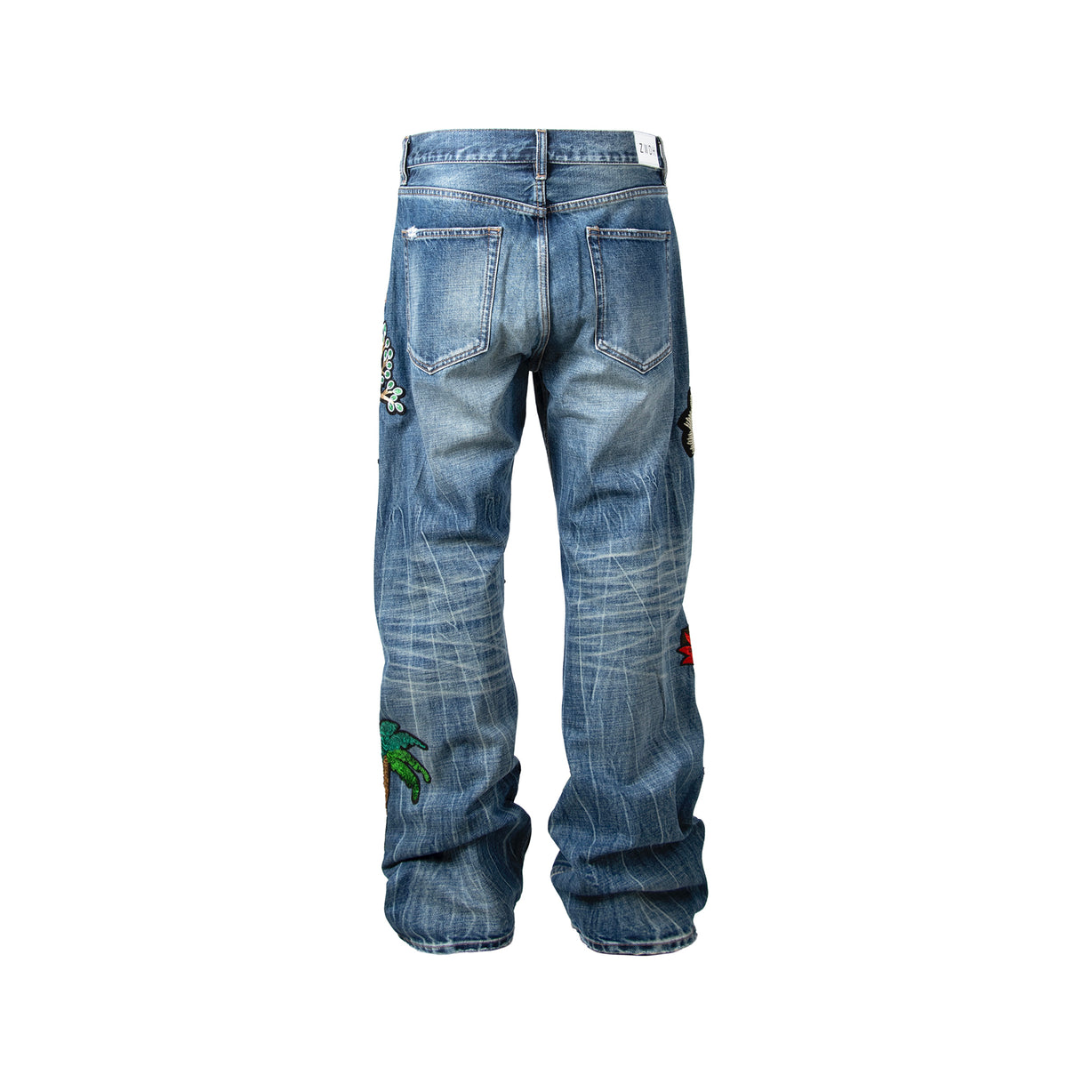 ZWDH Embroidered Washed Crinkled Straight-Leg Jeans