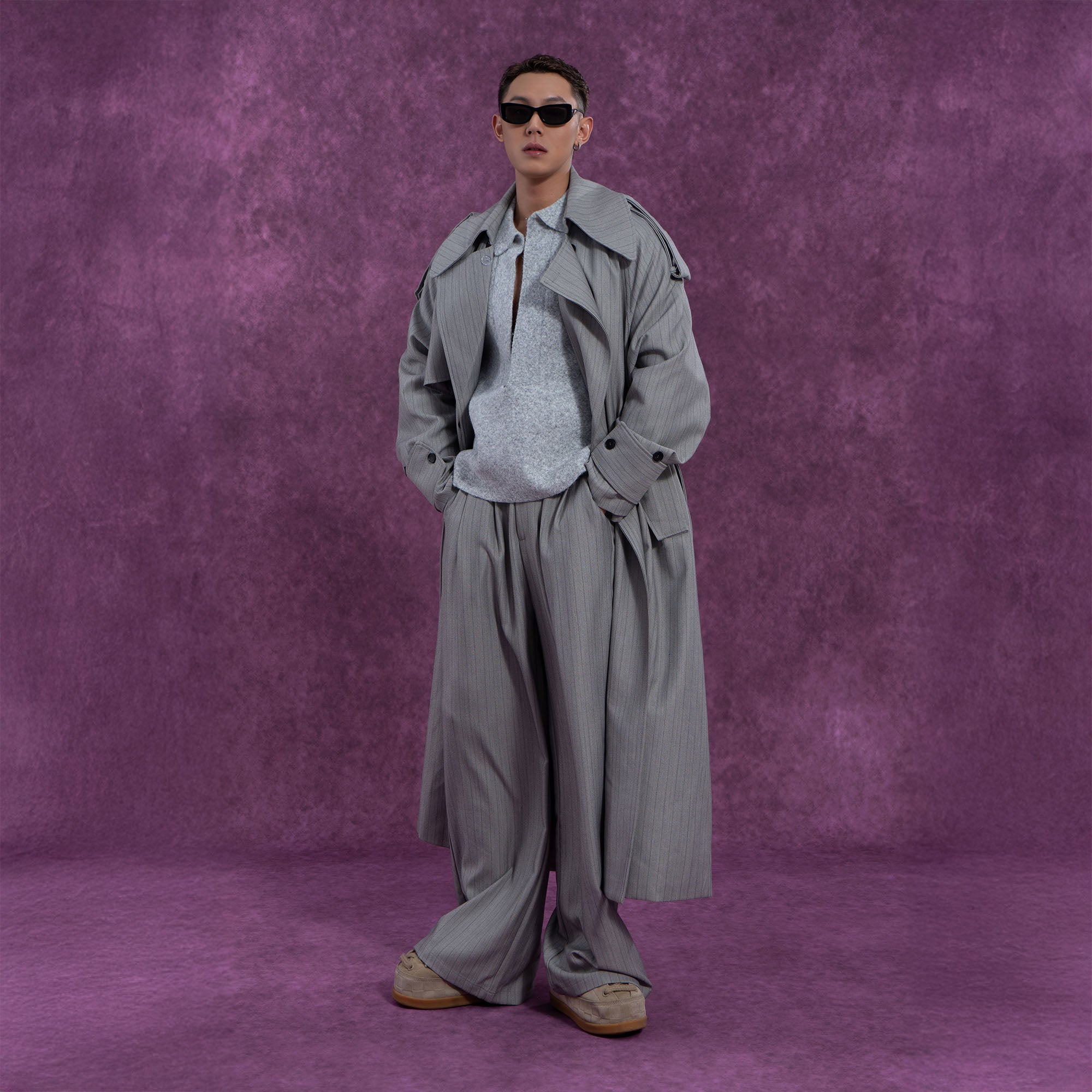 CLP Modern Pinstriped Oversized Trench