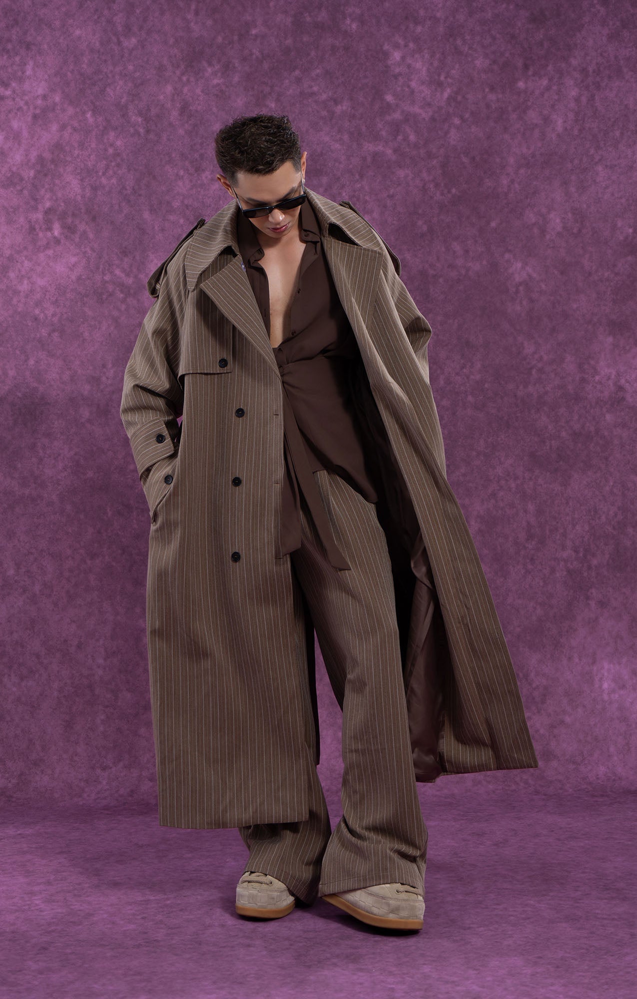 CLP Modern Pinstriped Oversized Trench