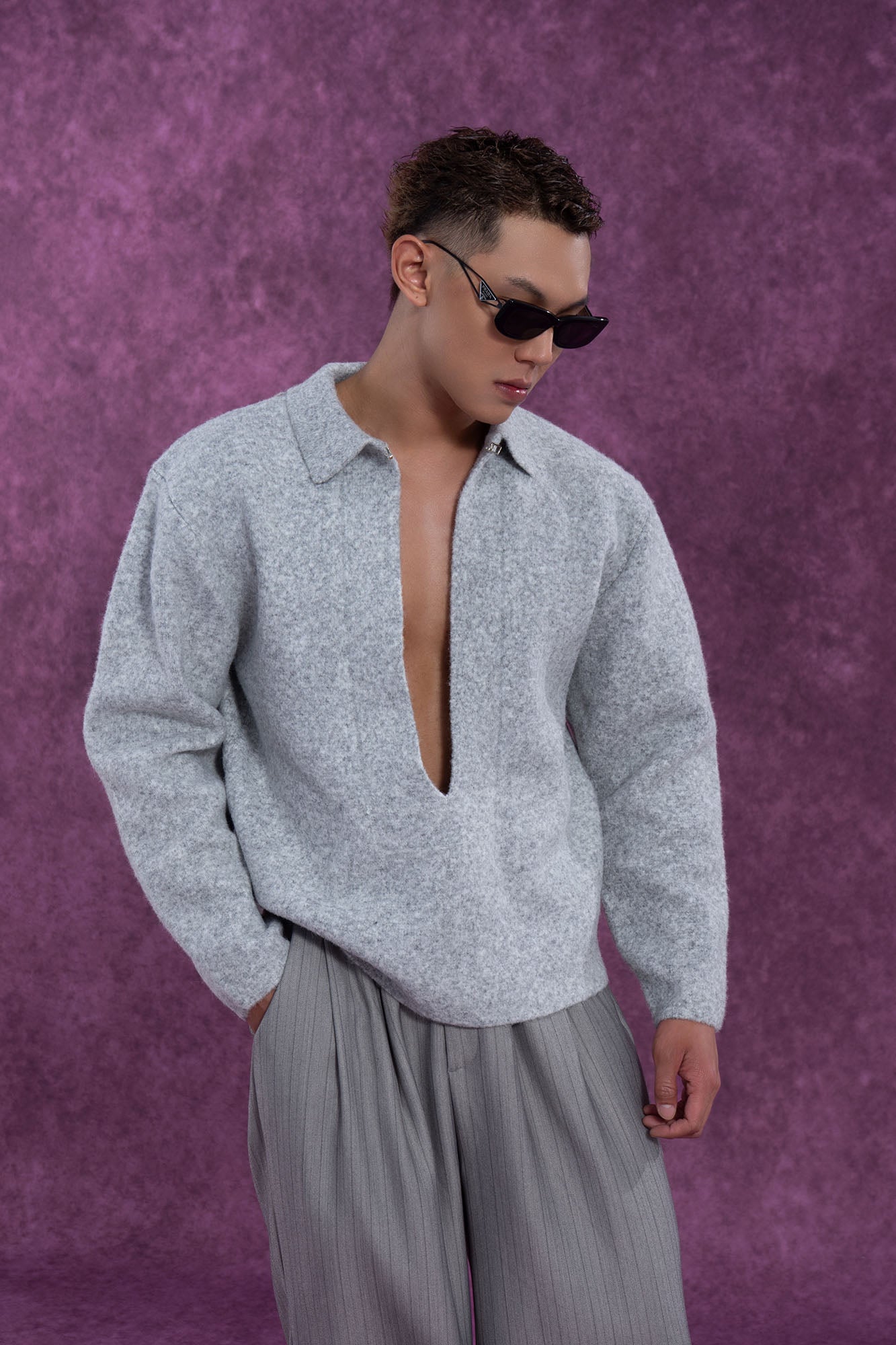 CLP Deep-V Oversized Wool-Blend Pullover