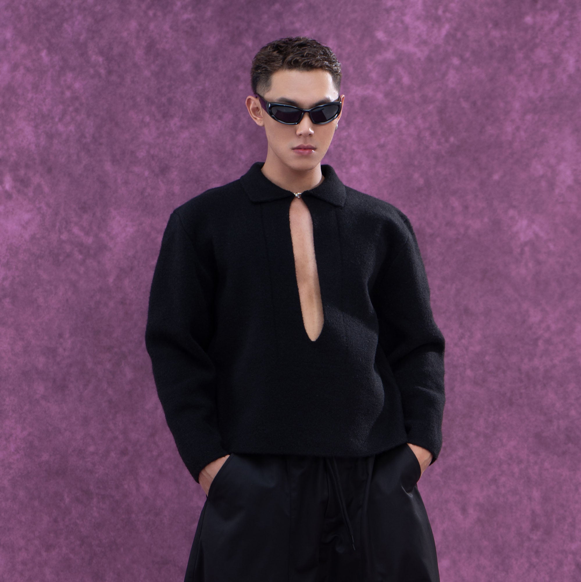 CLP Deep-V Oversized Wool-Blend Pullover
