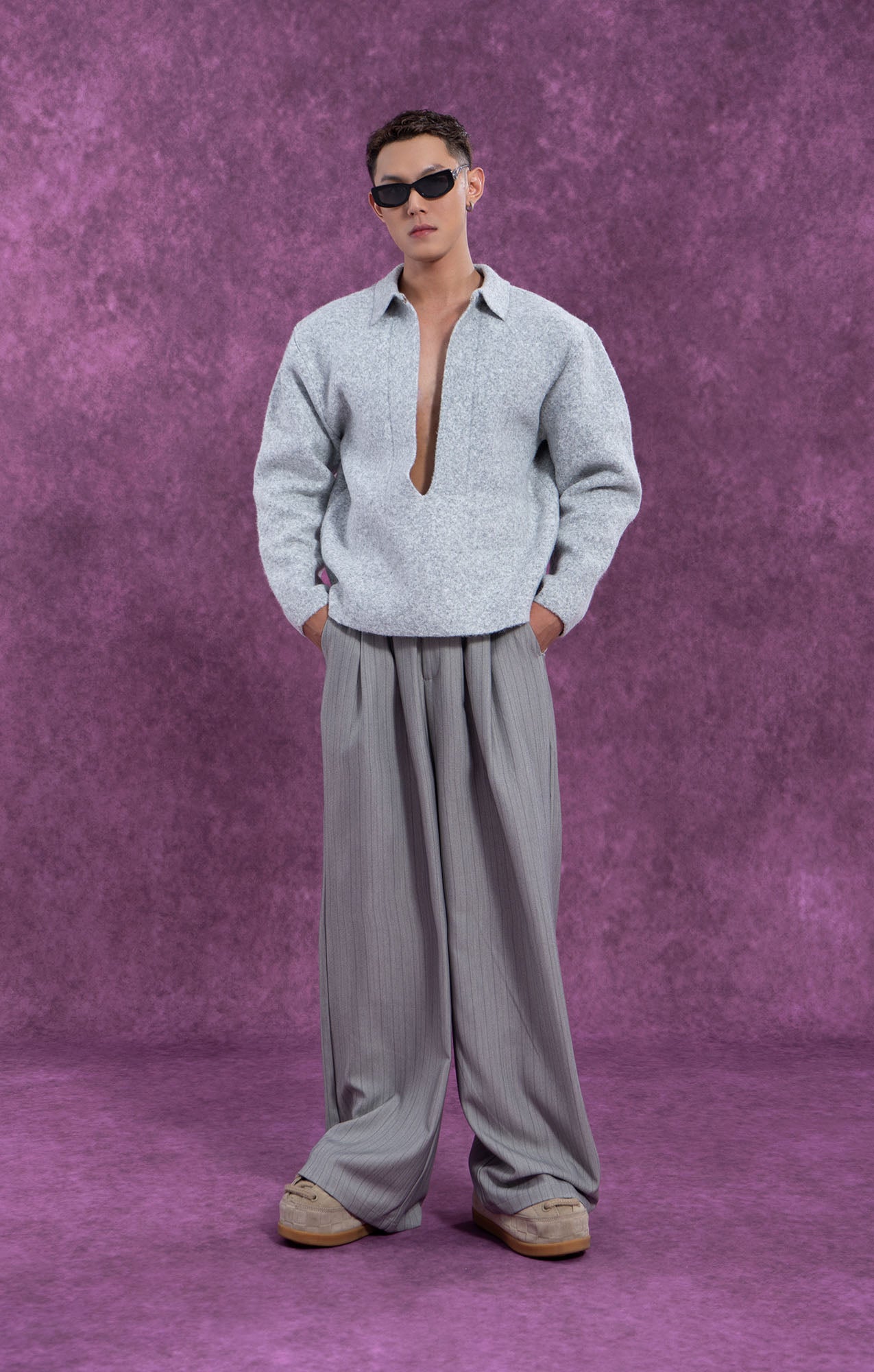 CLP Deep-V Oversized Wool-Blend Pullover