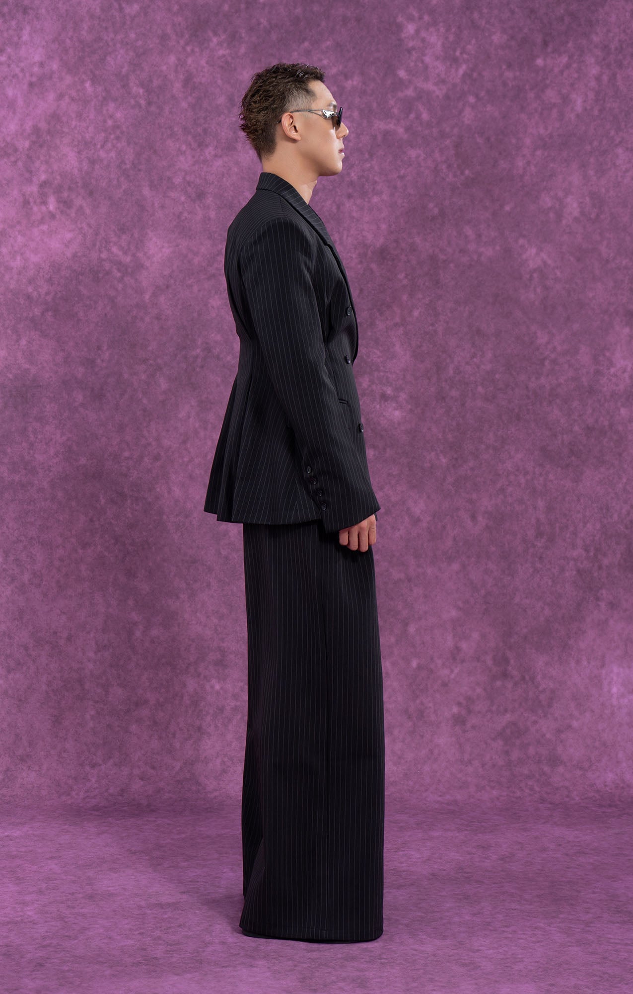 CLP Striped Cinched Waist Sculpted Blazer