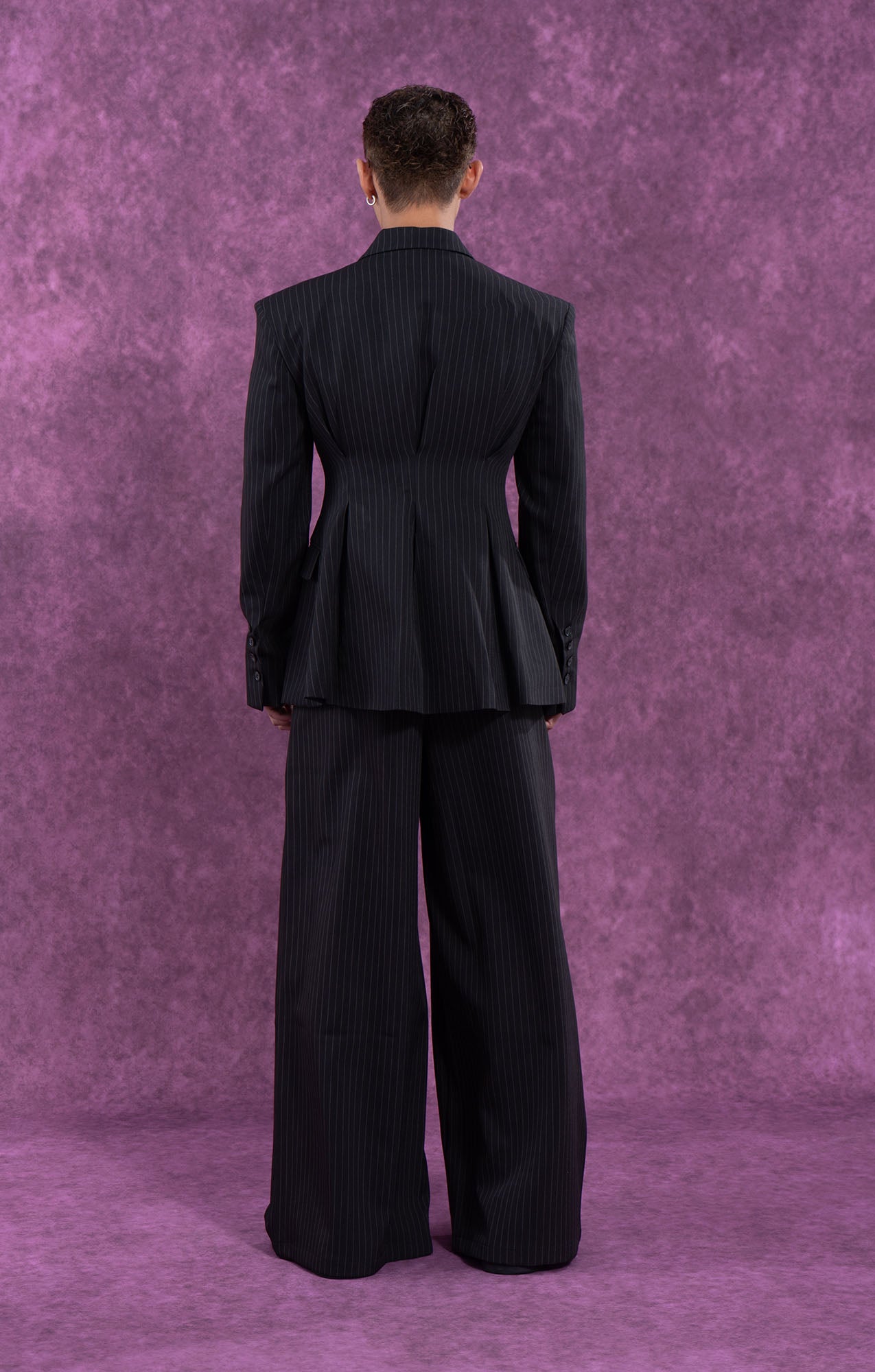 CLP Striped Cinched Waist Sculpted Blazer