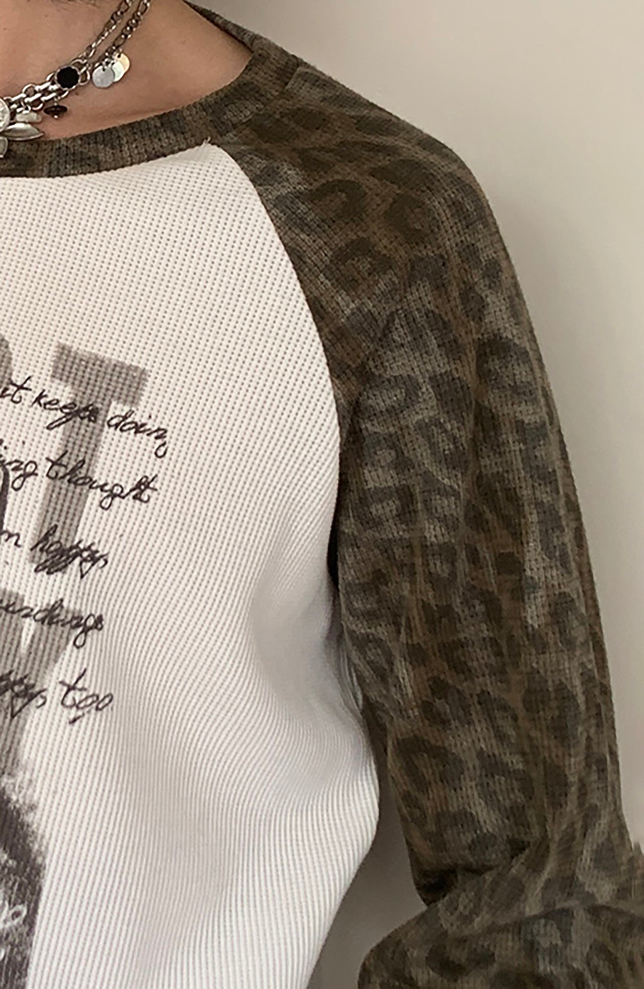 SADSOUP Leopard Raglan Waffle Long-Sleeve Tee