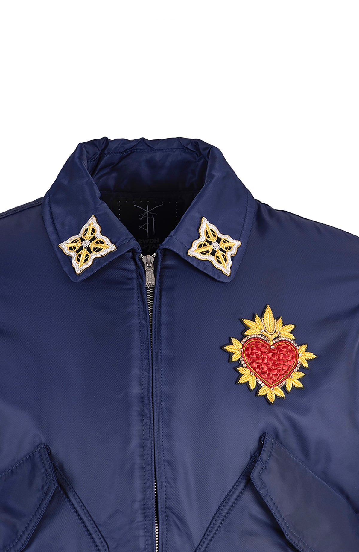 ZWDH Embroidered Rhinestone Silk Baseball Jacket