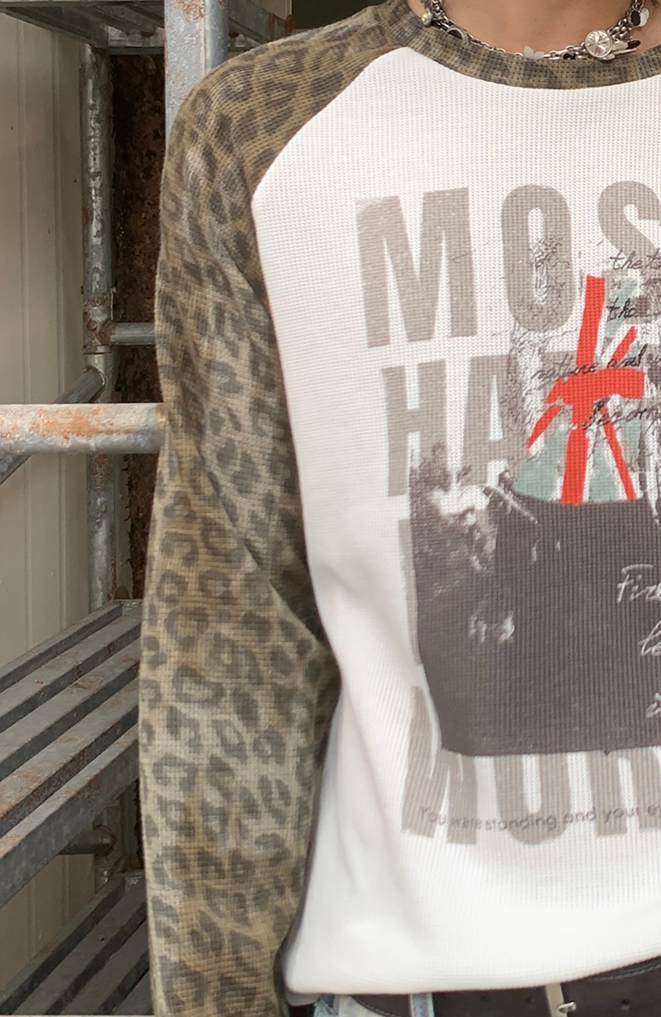 SADSOUP Leopard Raglan Waffle Long-Sleeve Tee