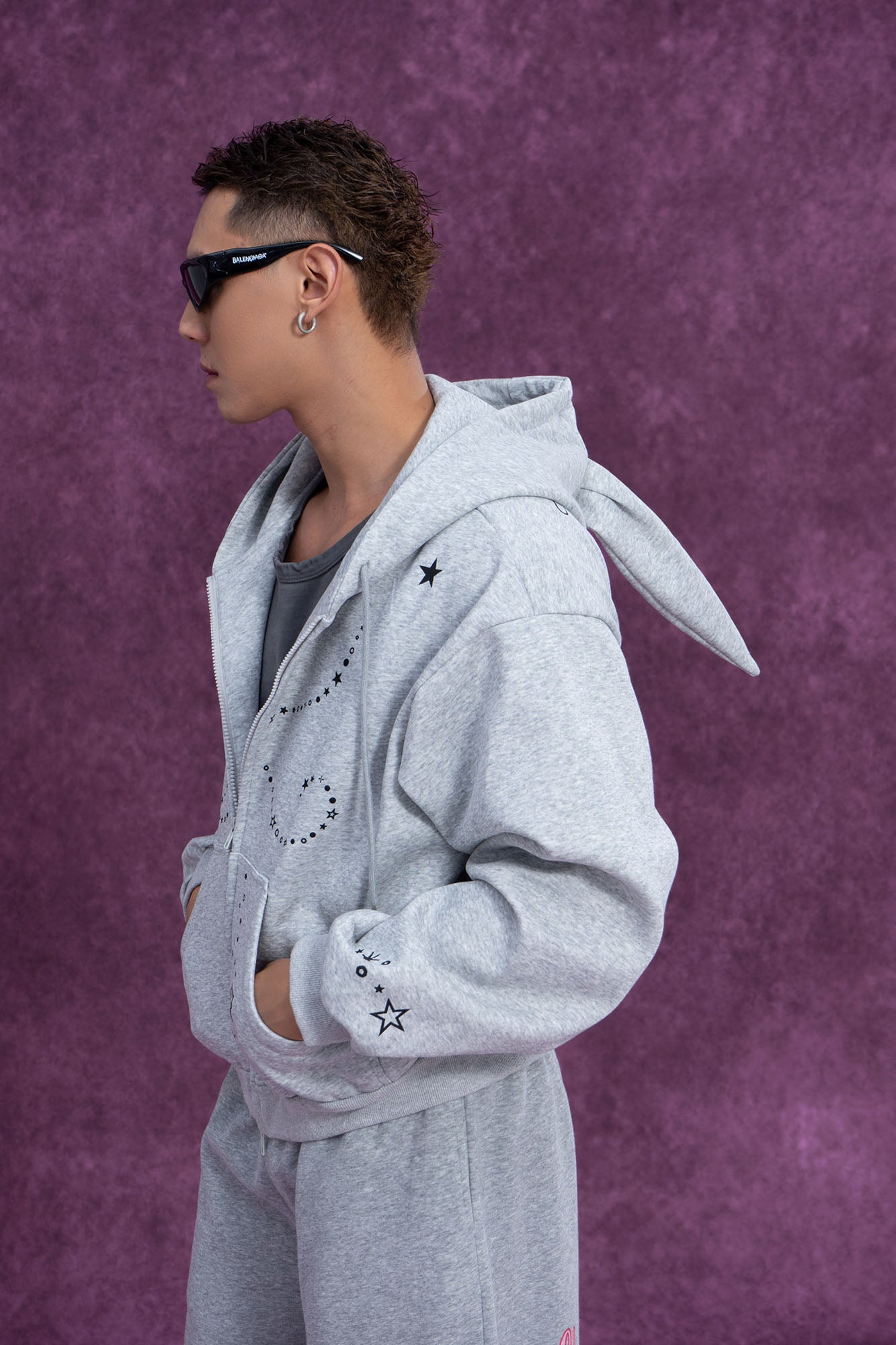 CLP Rabbit Ear Doodle Zip-Up Hoodie