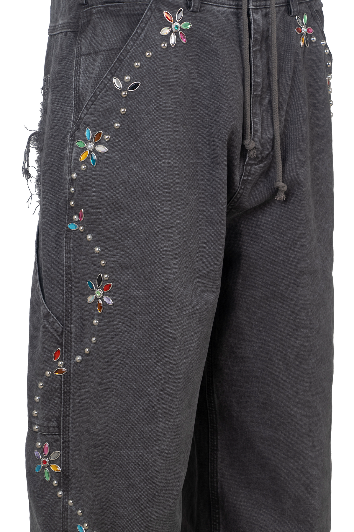 ZWDH Rhinestone Floral Studded Jeans