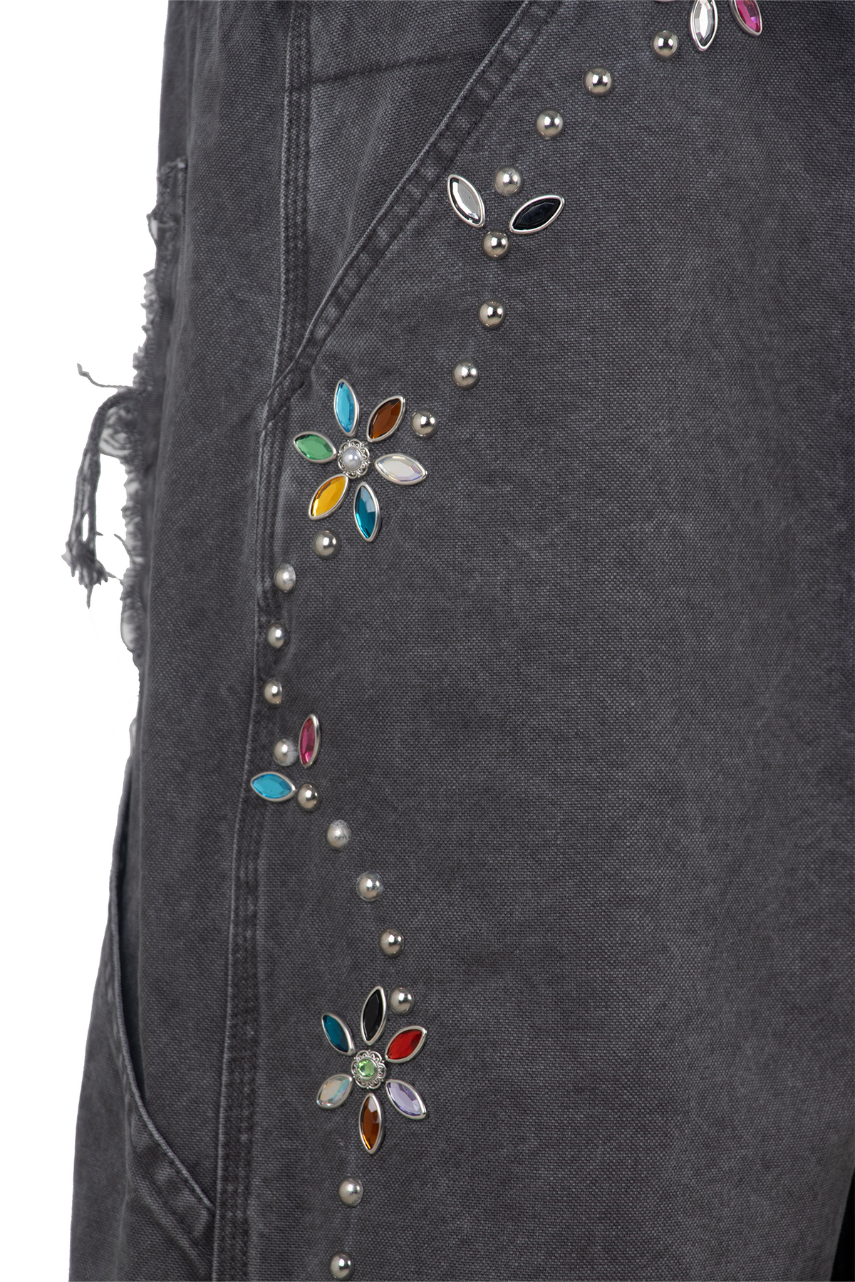 ZWDH Rhinestone Floral Studded Jeans