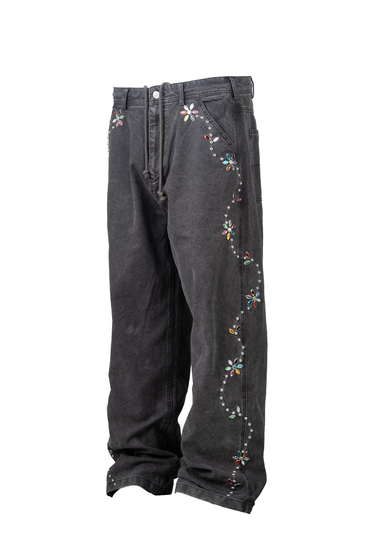 ZWDH Rhinestone Floral Studded Jeans