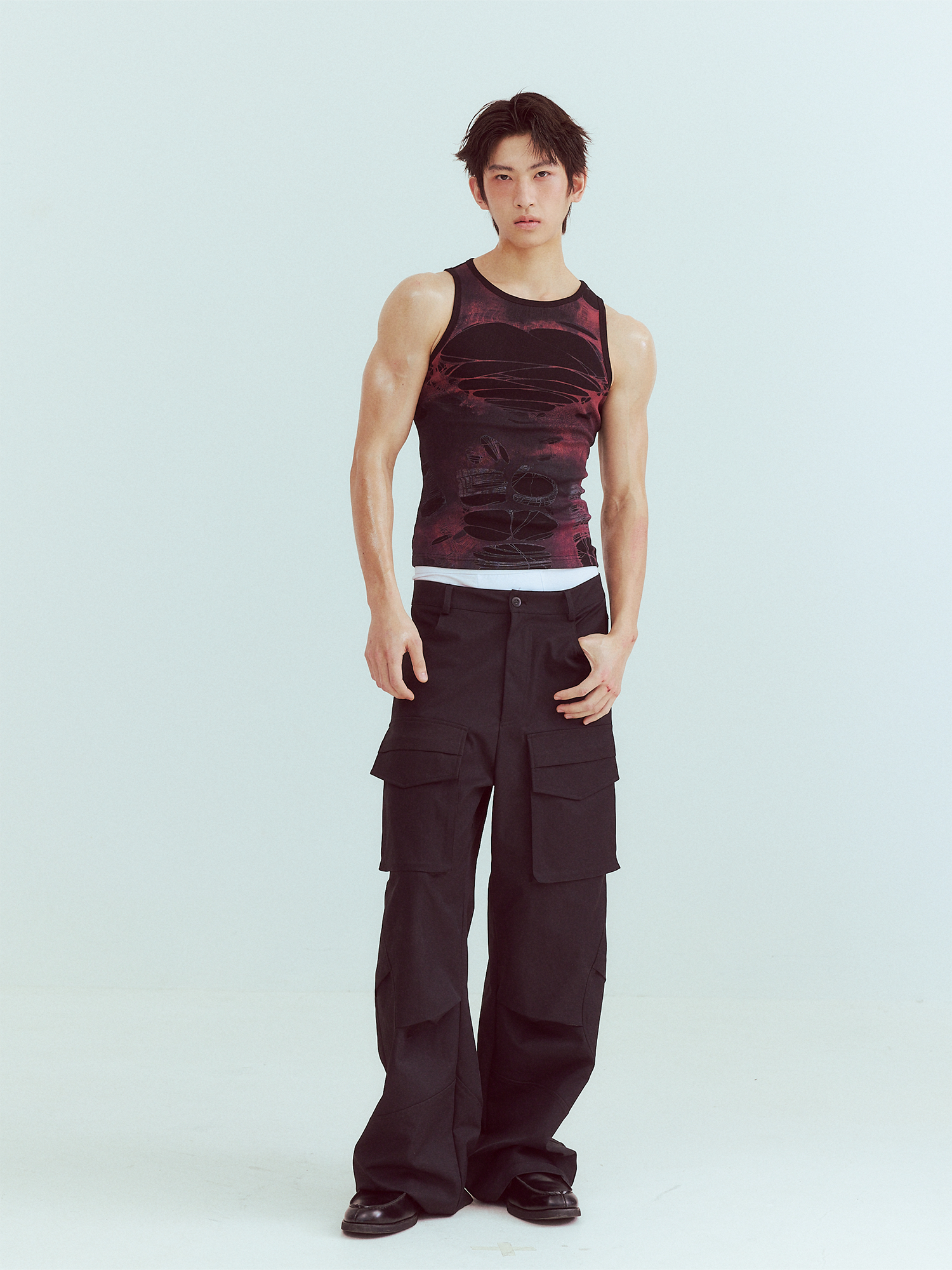 KADAKADA Distressed Graphic Ribbed Tank Top, premium urban and streetwear designers apparel on PROJECTISR.com, KADAKADA