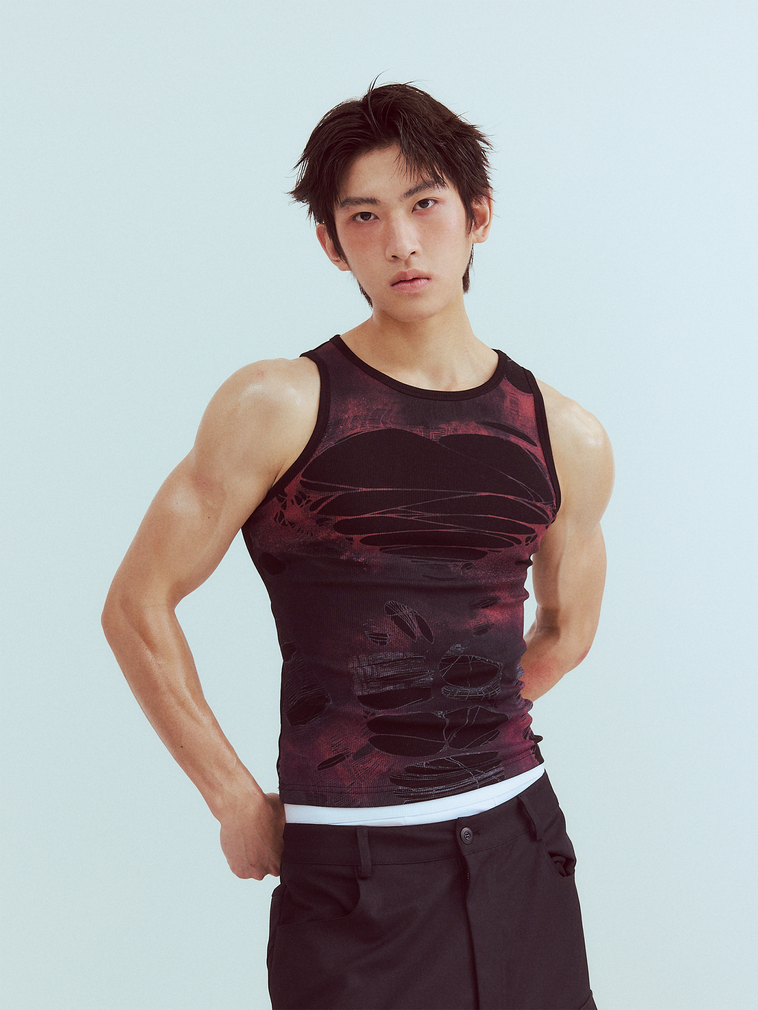 KADAKADA Distressed Graphic Ribbed Tank Top, premium urban and streetwear designers apparel on PROJECTISR.com, KADAKADA