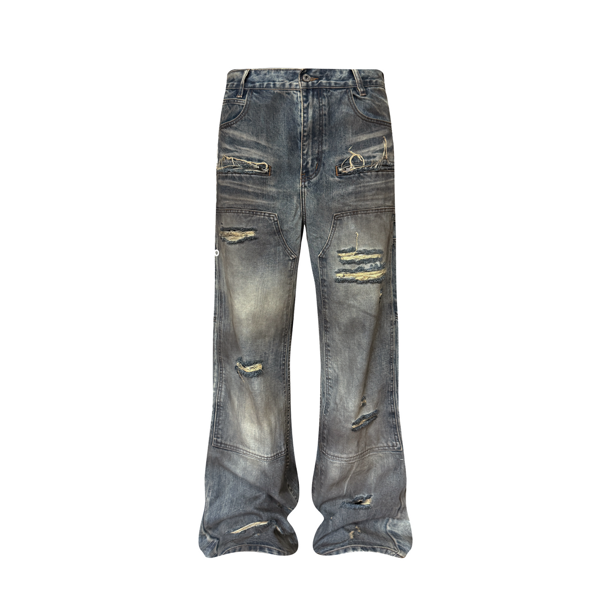 TH4SWE Distressed Heavy-Wash Wide-Leg Jeans