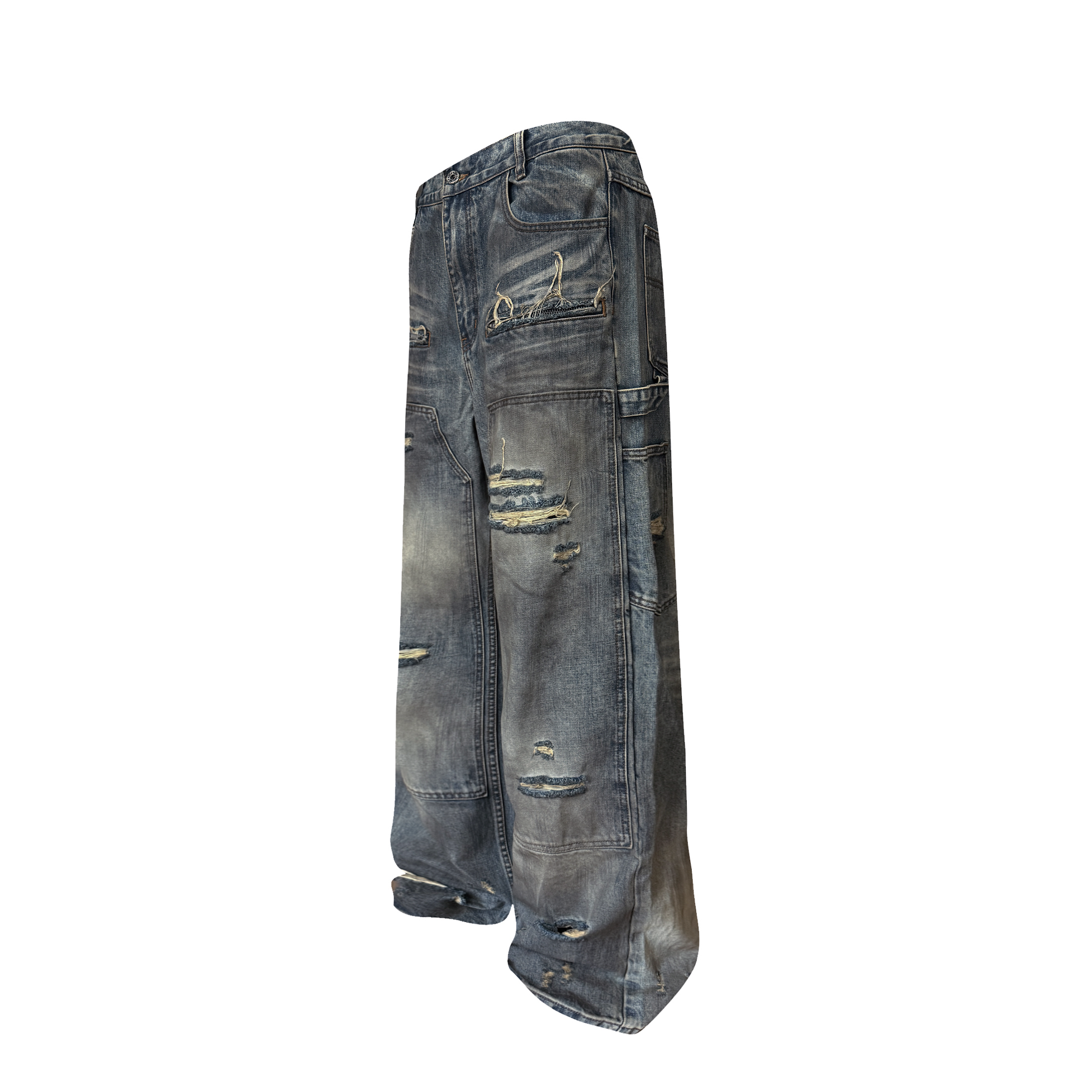 TH4SWE Distressed Heavy-Wash Wide-Leg Jeans