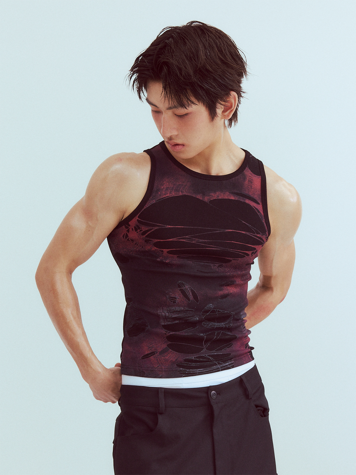 KADAKADA Distressed Graphic Ribbed Tank Top, premium urban and streetwear designers apparel on PROJECTISR.com, KADAKADA