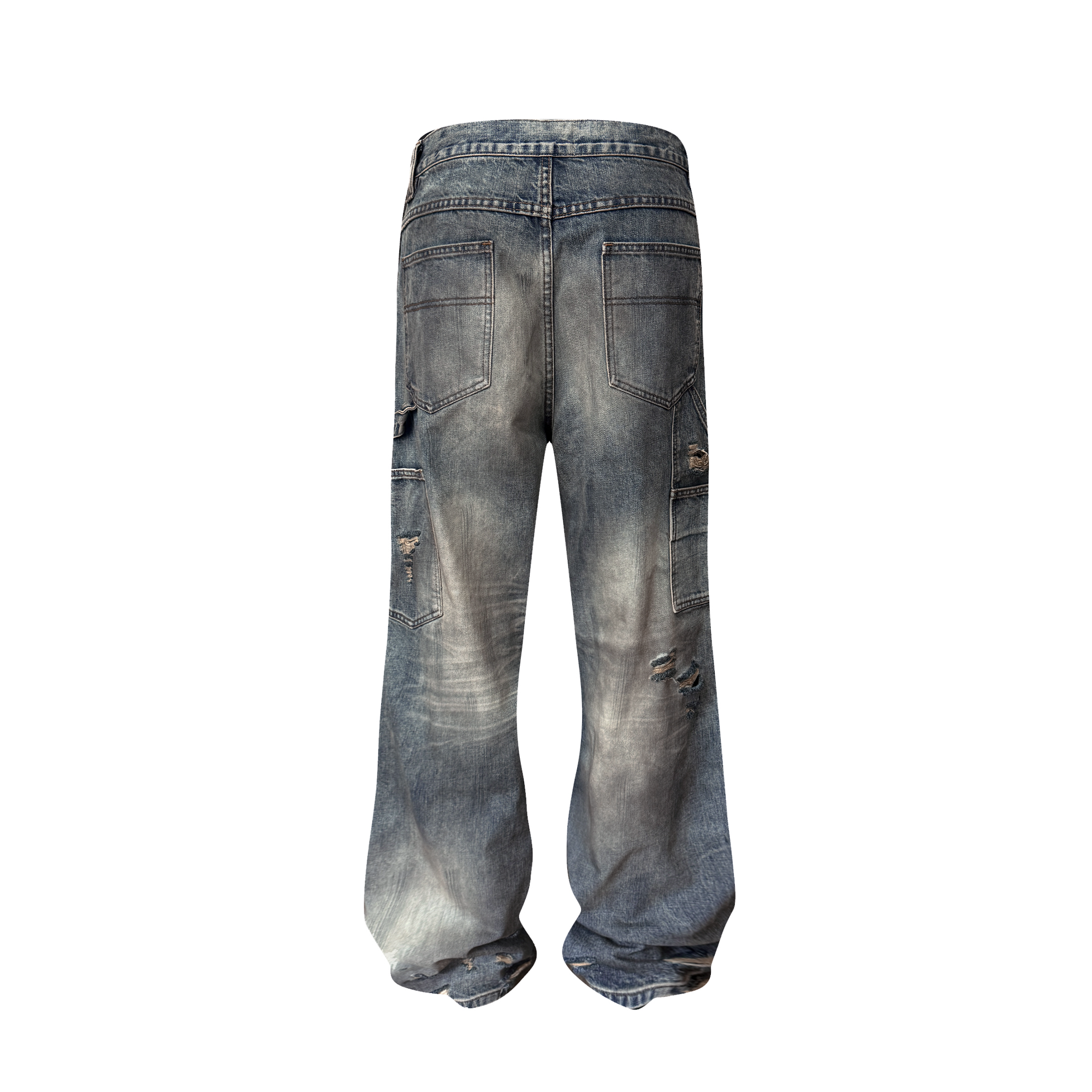 TH4SWE Distressed Heavy-Wash Wide-Leg Jeans