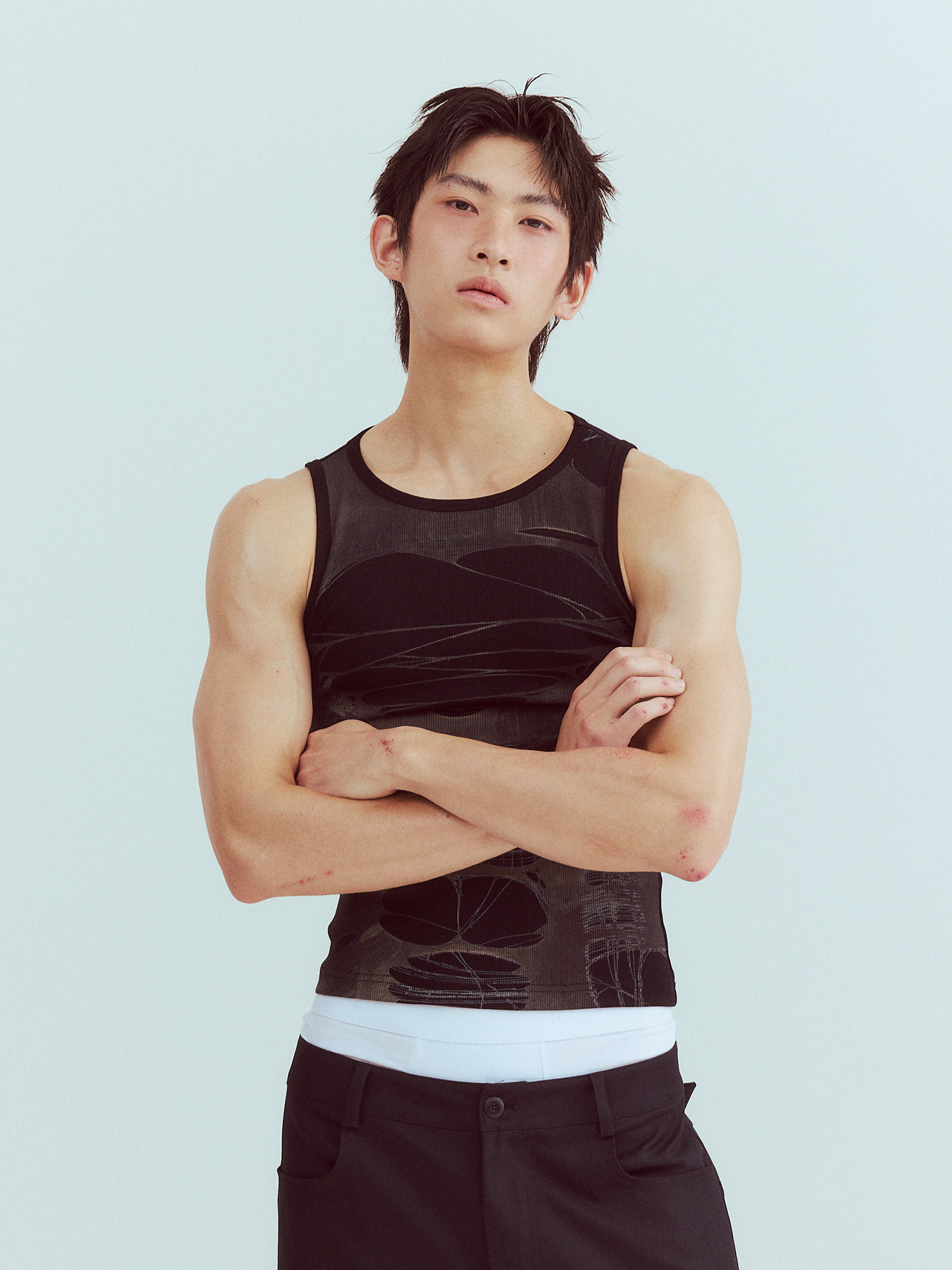 KADAKADA Distressed Graphic Ribbed Tank Top, premium urban and streetwear designers apparel on PROJECTISR.com, KADAKADA