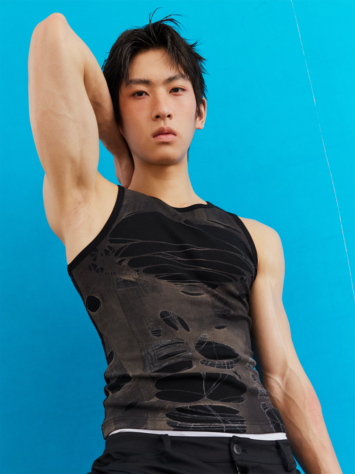 KADAKADA Distressed Graphic Ribbed Tank Top, premium urban and streetwear designers apparel on PROJECTISR.com, KADAKADA