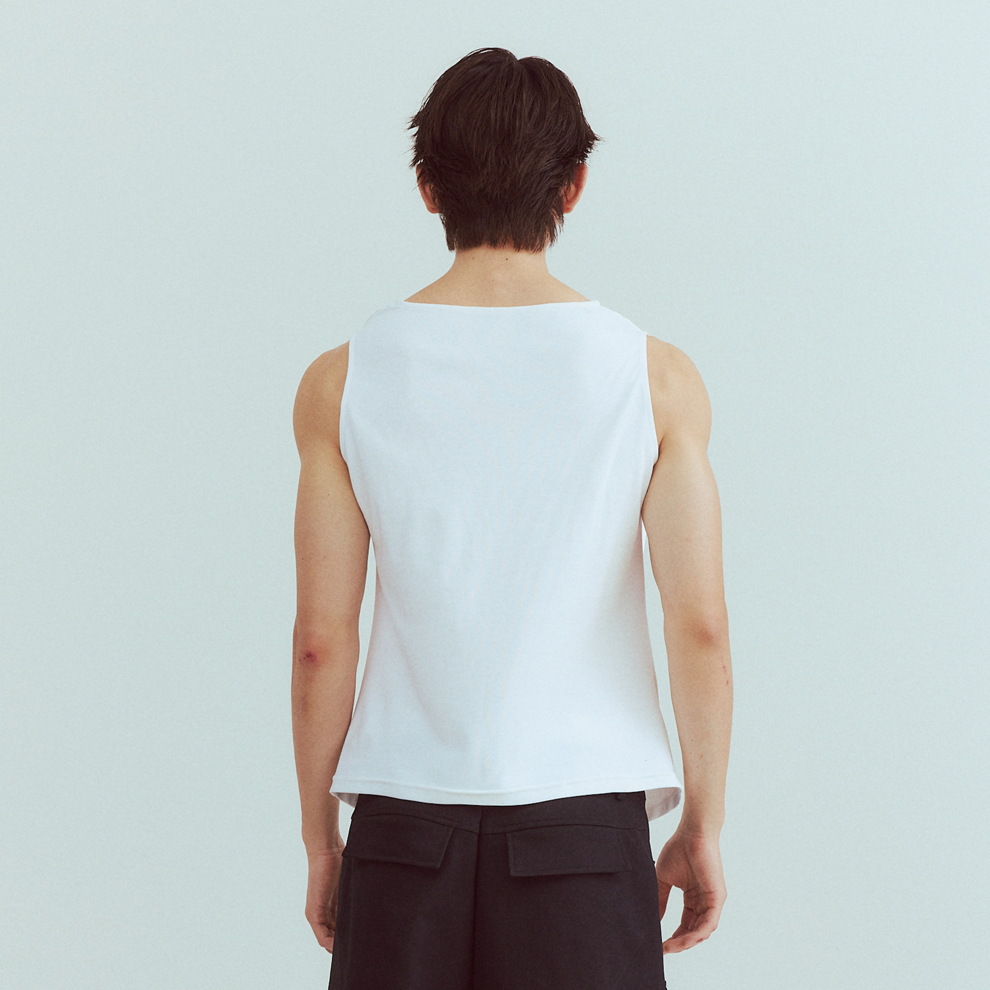 KADAKADA Pearl Sheen Deep V Draped Sleeveless Shirt, premium urban and streetwear designers apparel on PROJECTISR.com, KADAKADA