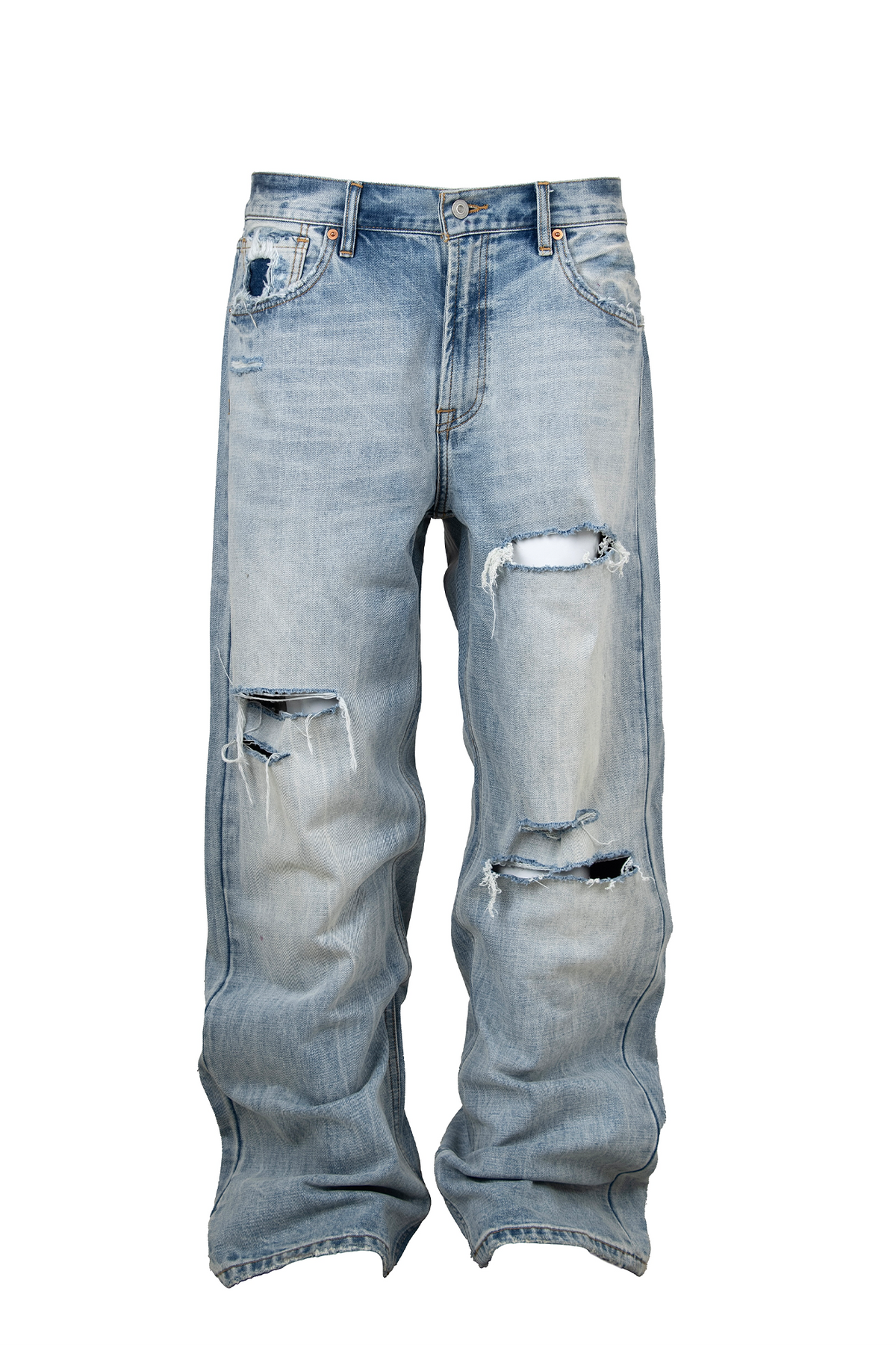 ZWDH Distressed Straight-Leg Mid-Rise Jeans
