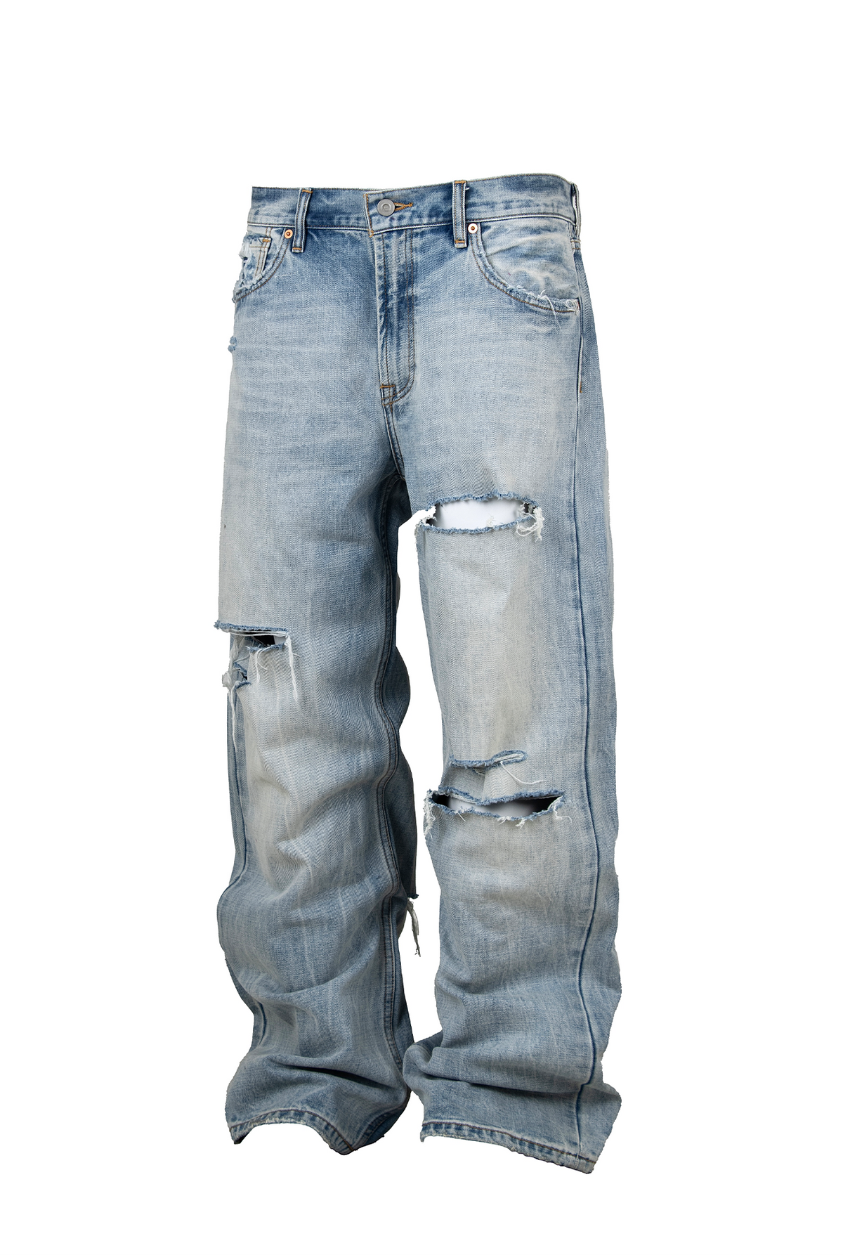 ZWDH Distressed Straight-Leg Mid-Rise Jeans
