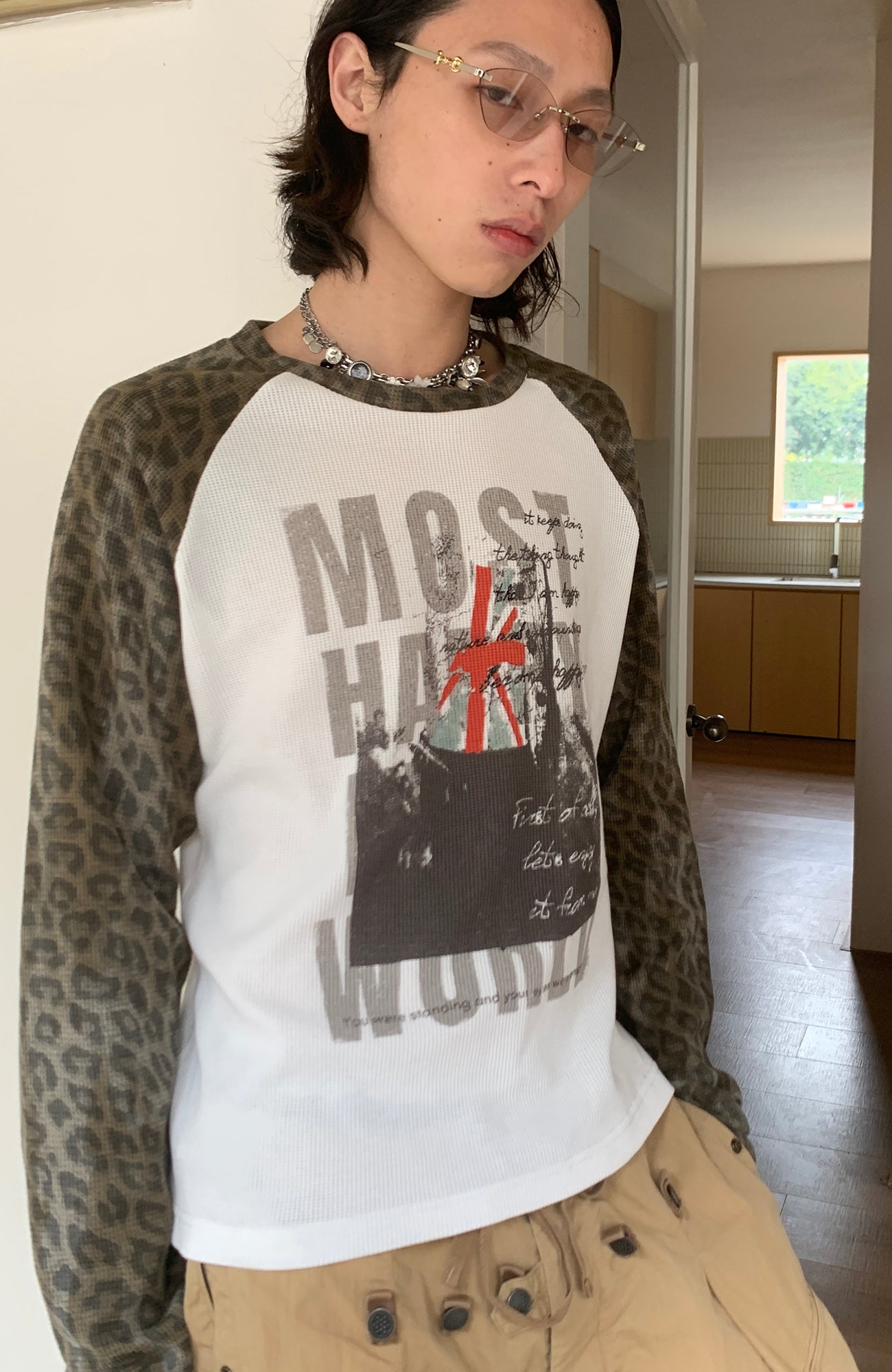 SADSOUP Leopard Raglan Waffle Long-Sleeve Tee