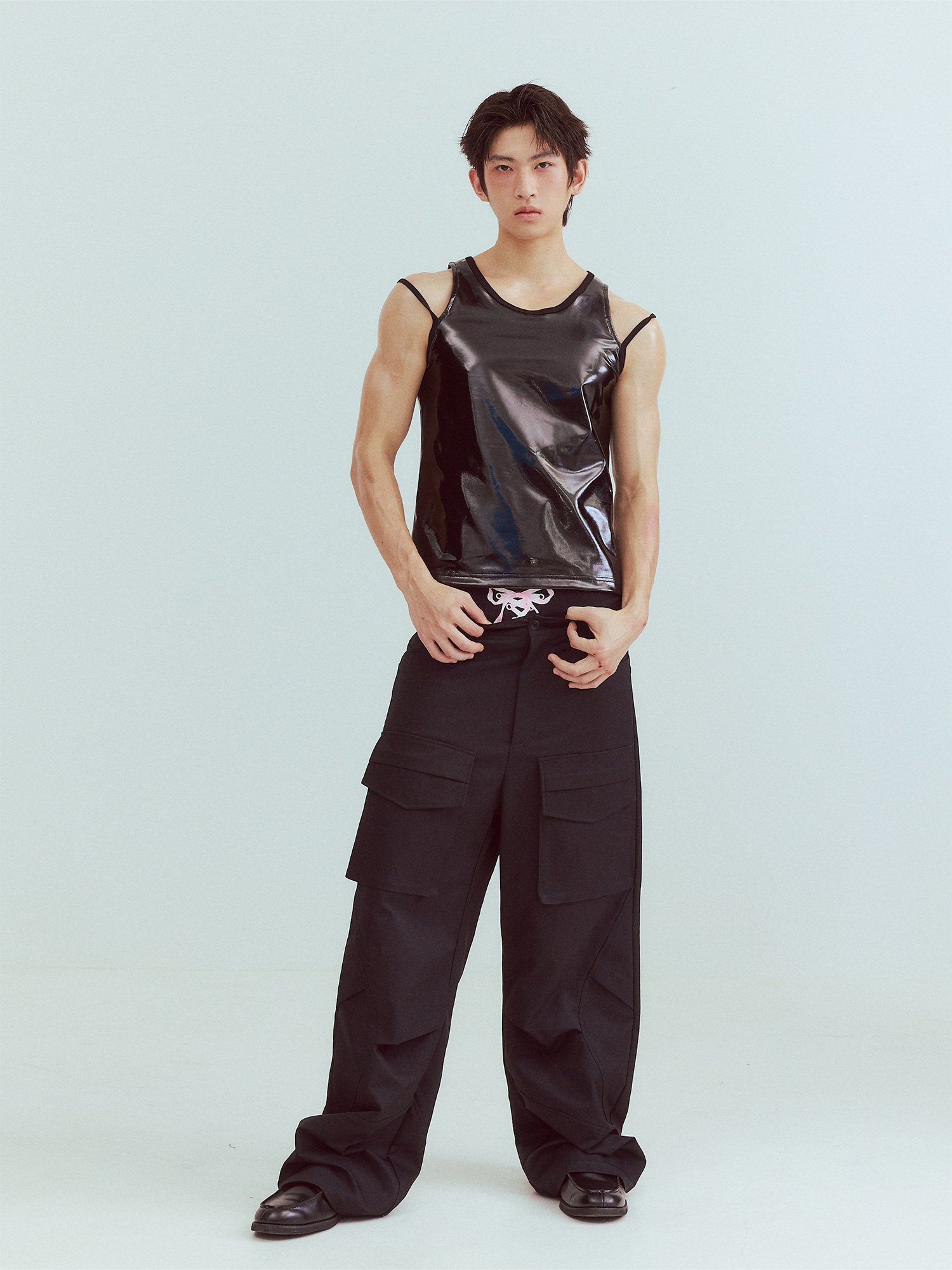 KADAKADA Patent Shine Layered Strap Ribbed Tank Top, premium urban and streetwear designers apparel on PROJECTISR.com, KADAKADA