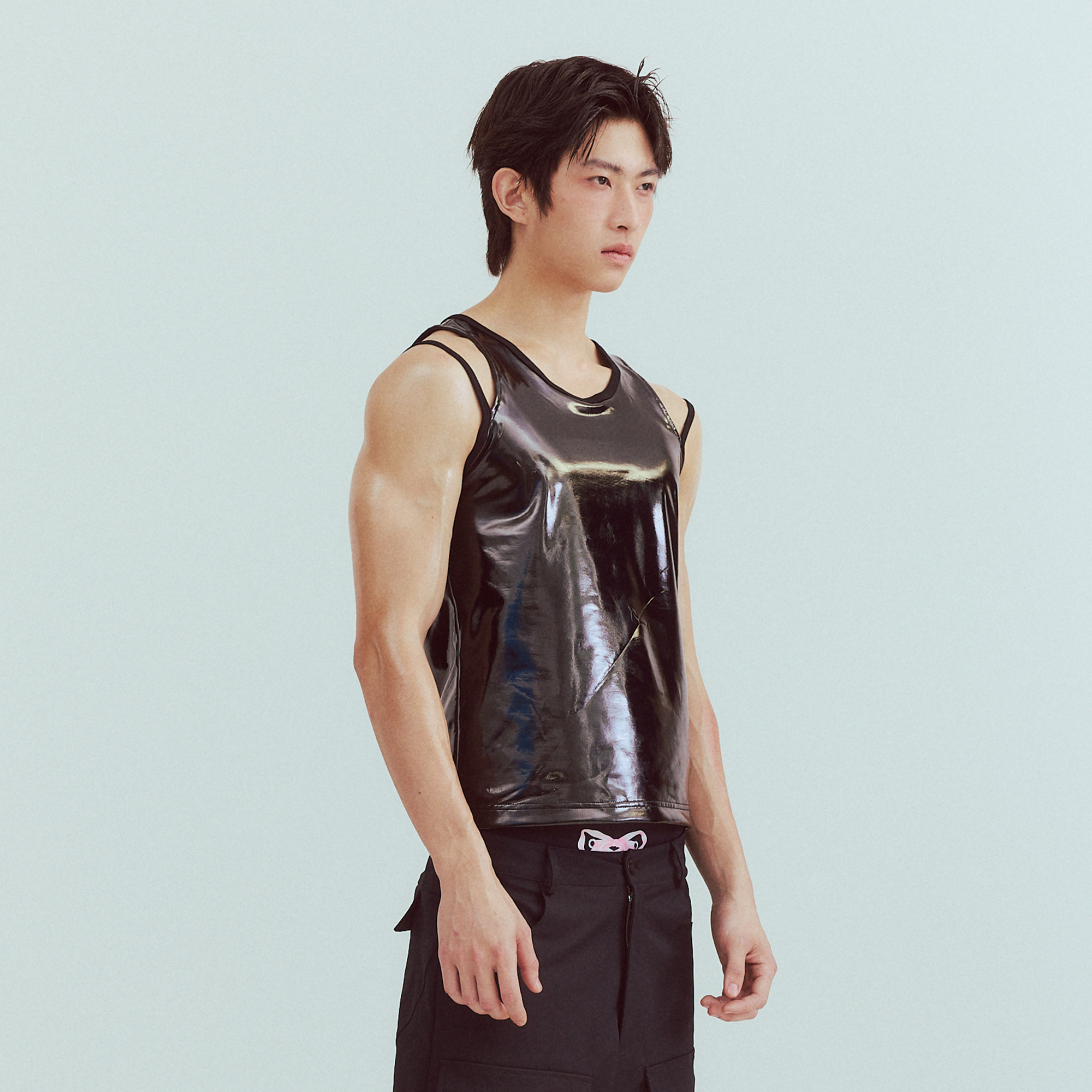 KADAKADA Patent Shine Layered Strap Ribbed Tank Top, premium urban and streetwear designers apparel on PROJECTISR.com, KADAKADA