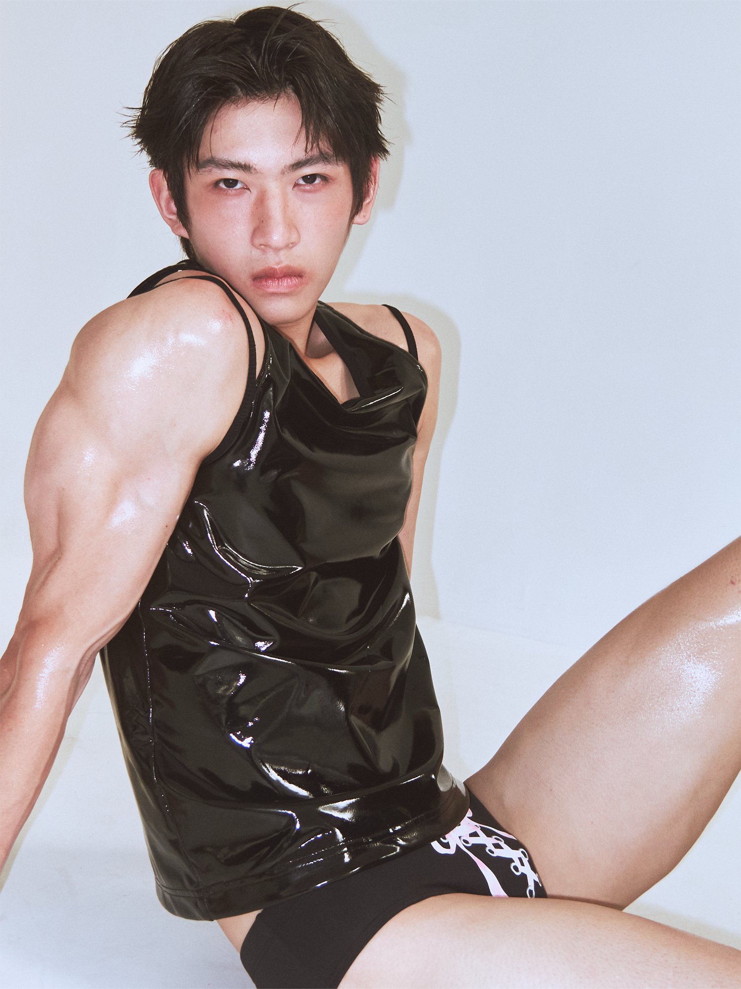 KADAKADA Patent Shine Layered Strap Ribbed Tank Top, premium urban and streetwear designers apparel on PROJECTISR.com, KADAKADA