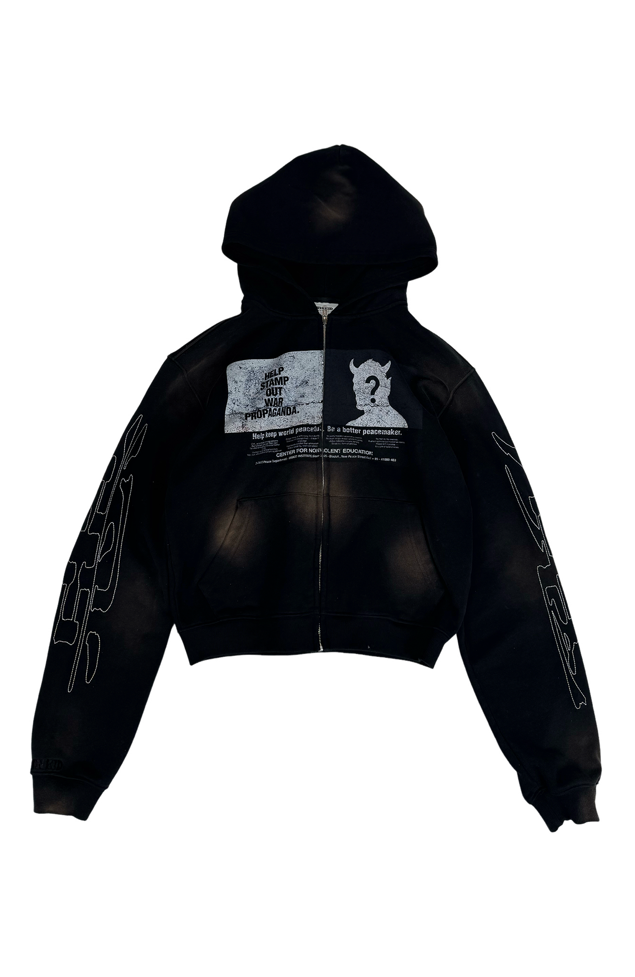VINKID Demon Graphic Washed Zip-Up Hoodie