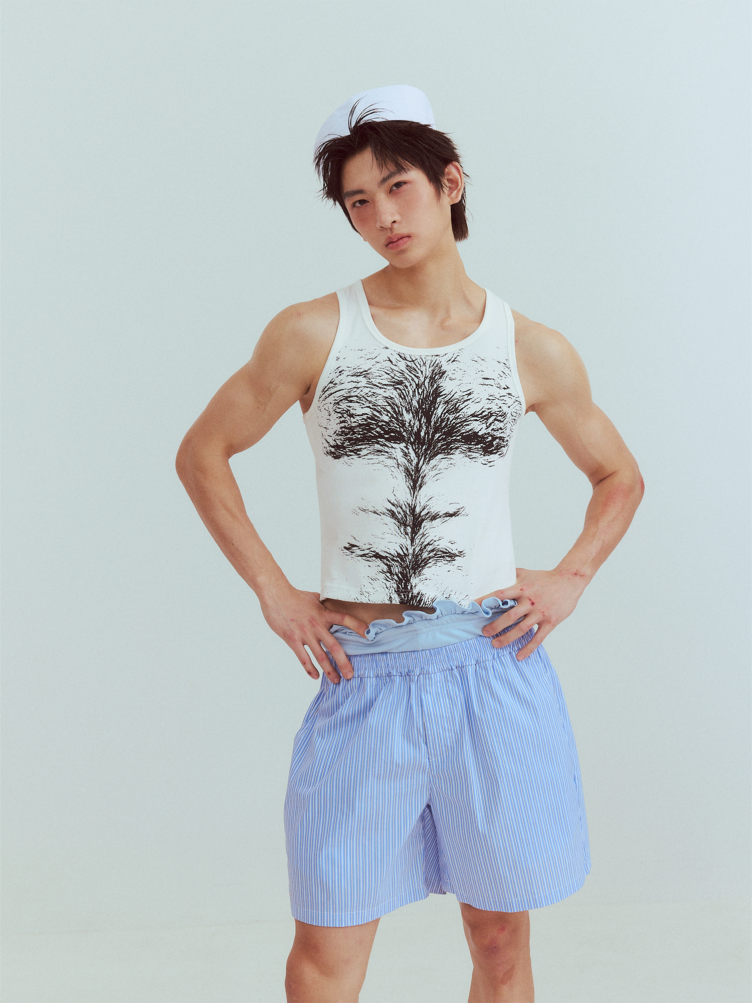 KADAKADA Retro Striped Ruffle-Waist Layered Shorts, premium urban and streetwear designers apparel on PROJECTISR.com, KADAKADA
