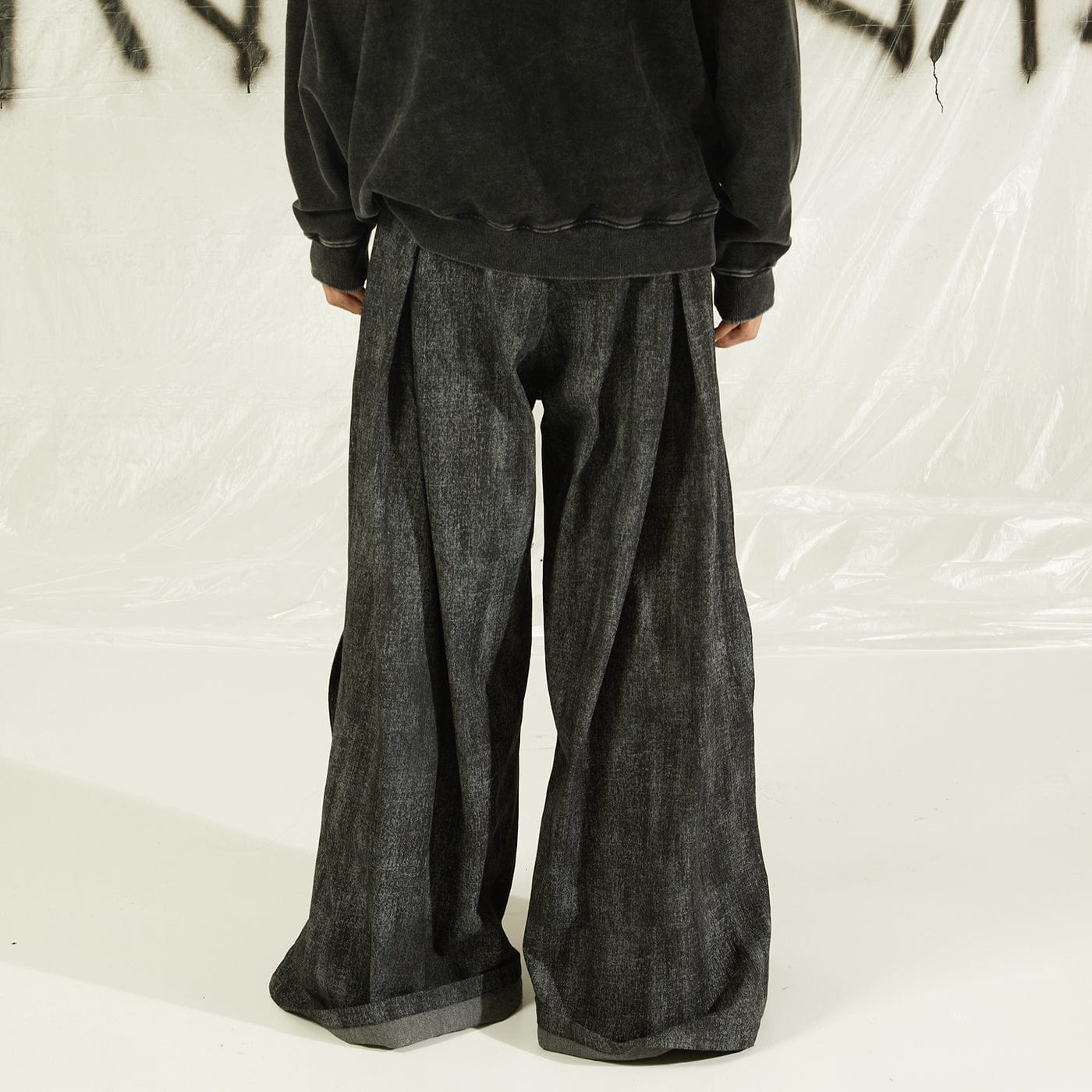 KADAKADA Detachable Ribbon Washed Oversize Flare Jeans, premium urban and streetwear designers apparel on PROJECTISR.com, KADAKADA