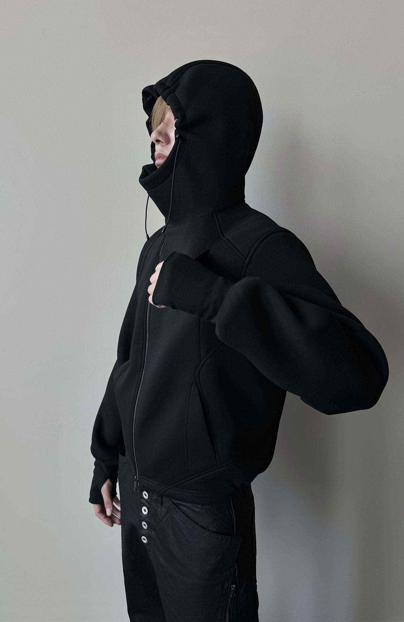 KREATE Diagonal Zip-Up Paneled Hooded Jacket
