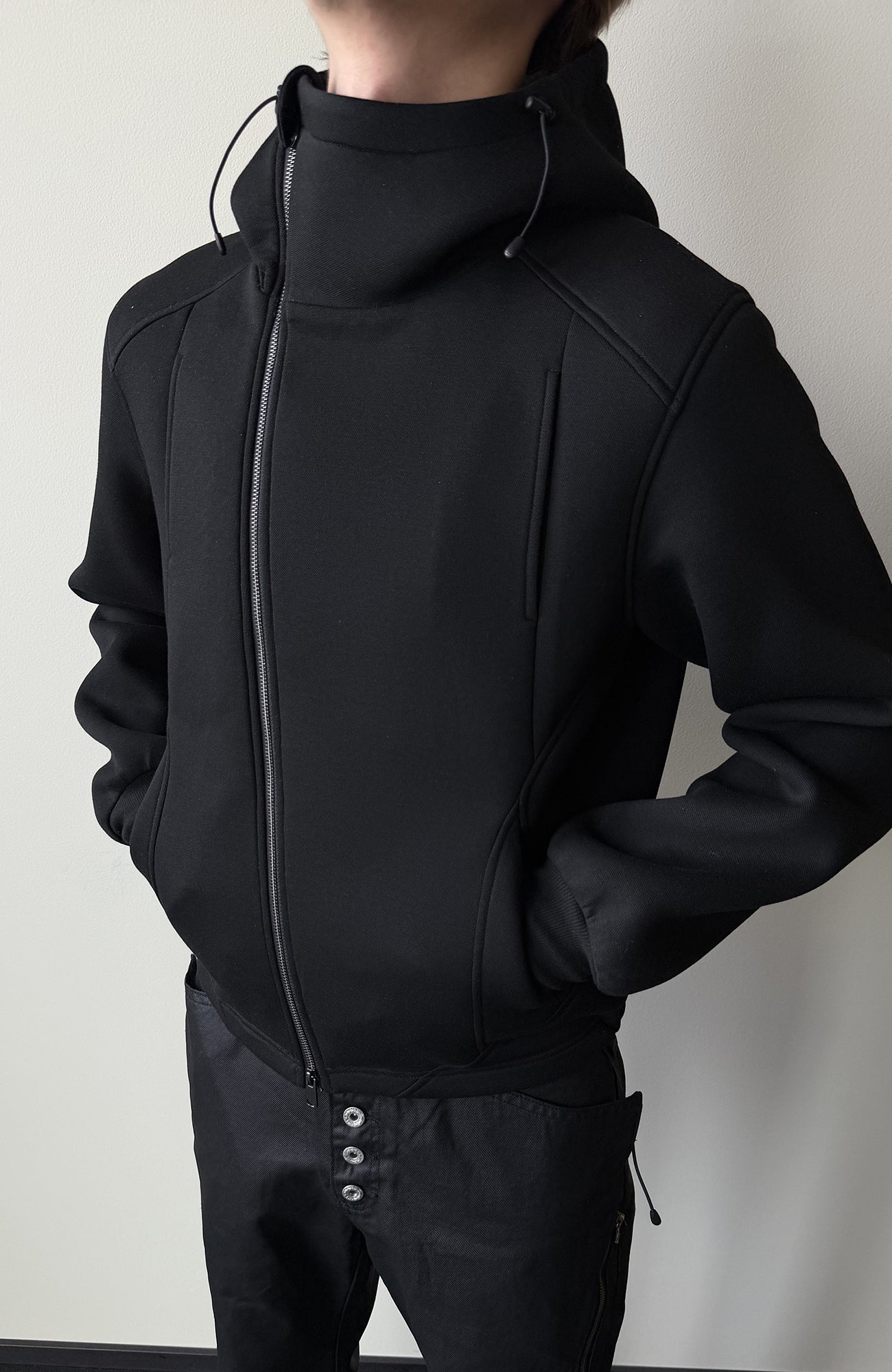 KREATE Diagonal Zip-Up Paneled Hooded Jacket