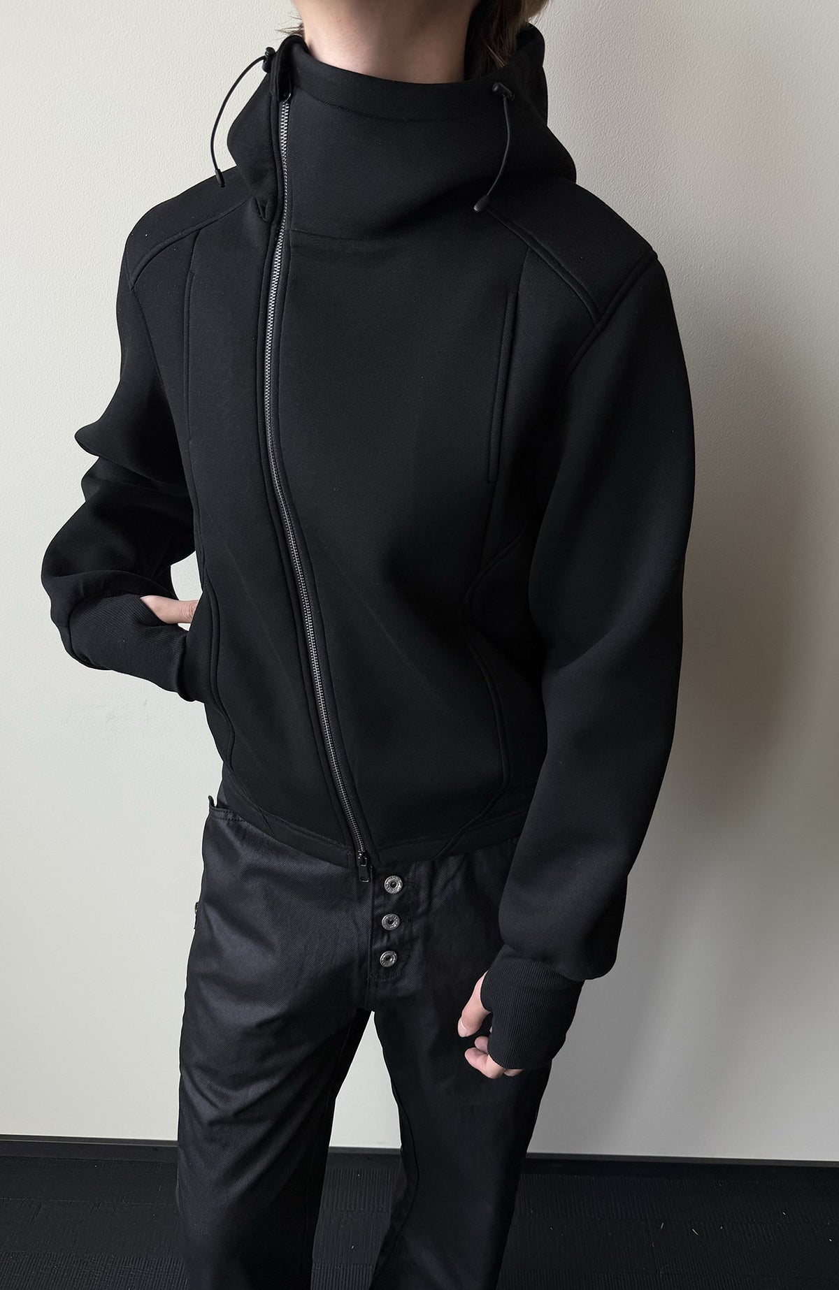 KREATE Diagonal Zip-Up Paneled Hooded Jacket