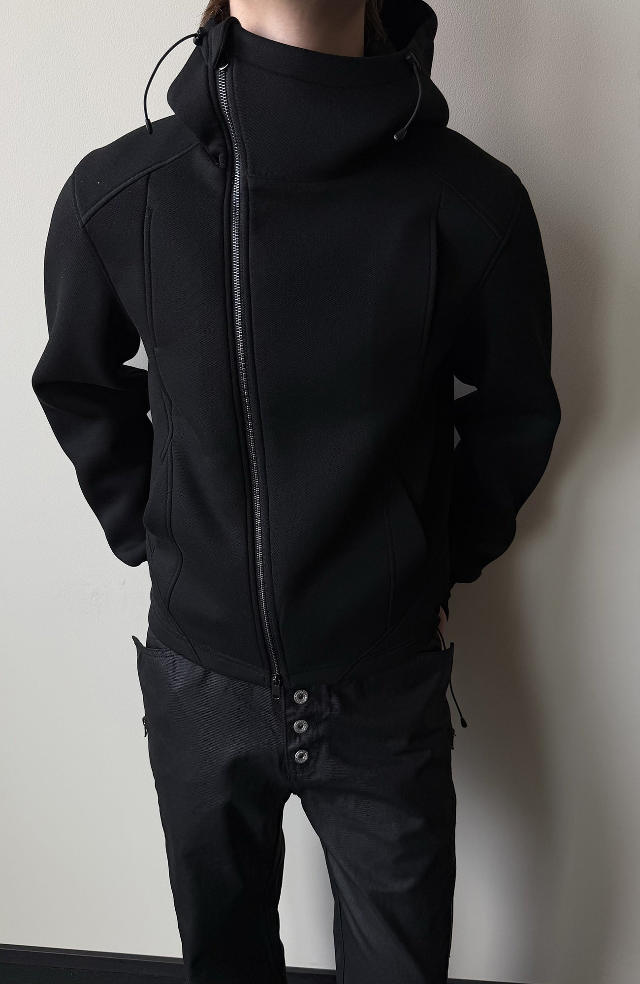 KREATE Diagonal Zip-Up Paneled Hooded Jacket