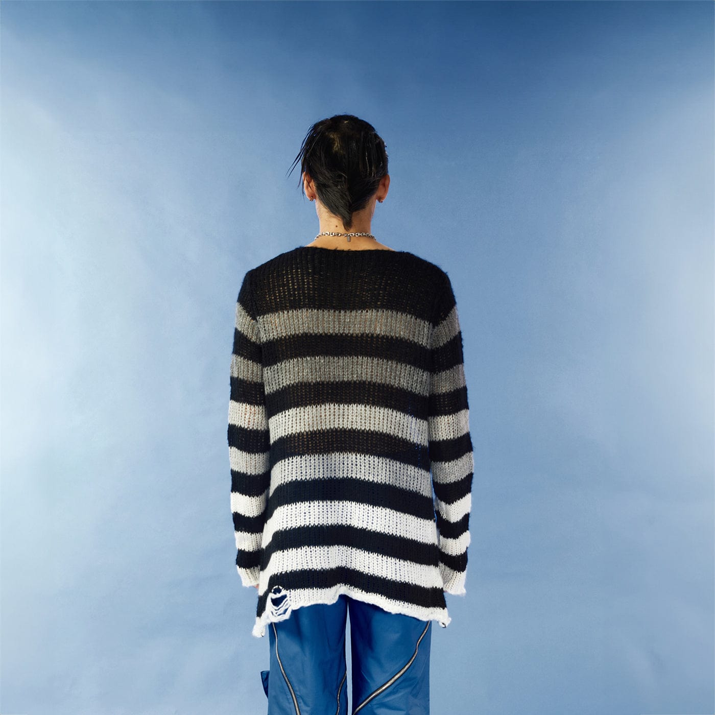 KADAKADA Ripped Stripe Print Sweater, premium urban and streetwear designers apparel on PROJECTISR.com, KADAKADA