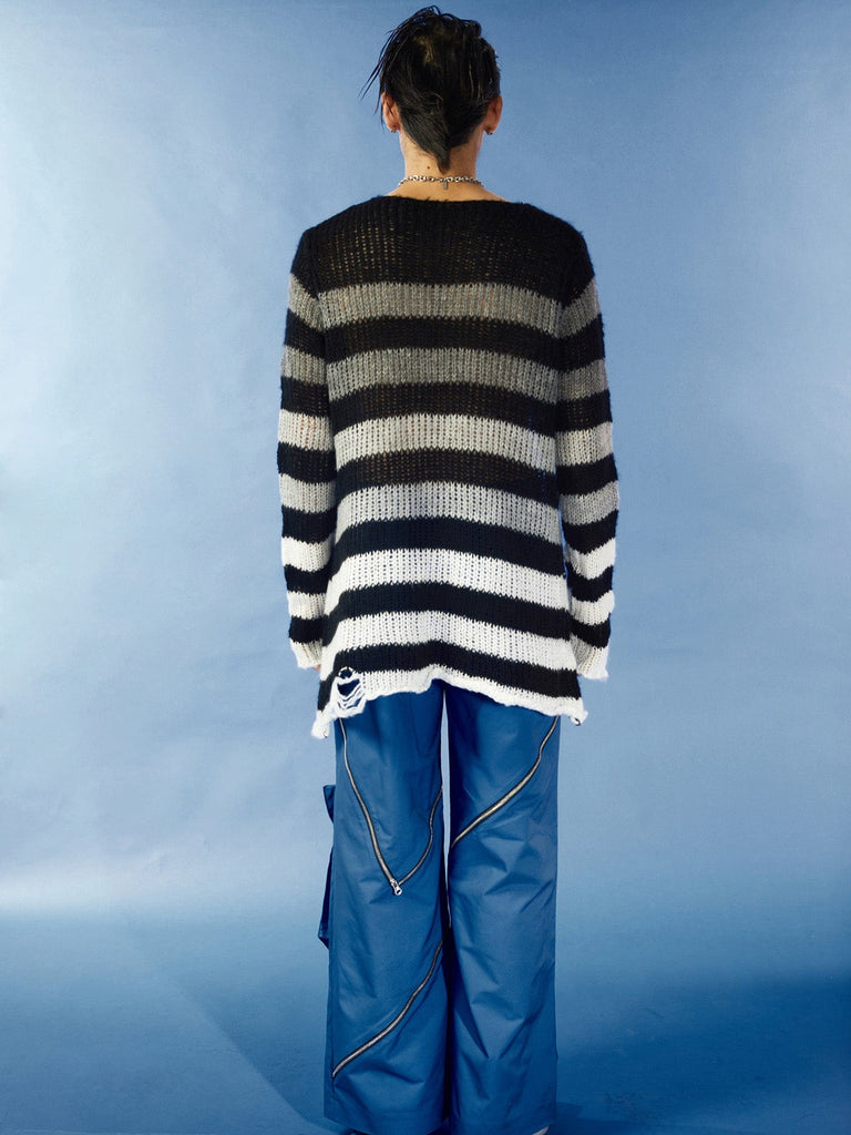KADAKADA Ripped Stripe Print Sweater, premium urban and streetwear designers apparel on PROJECTISR.com, KADAKADA
