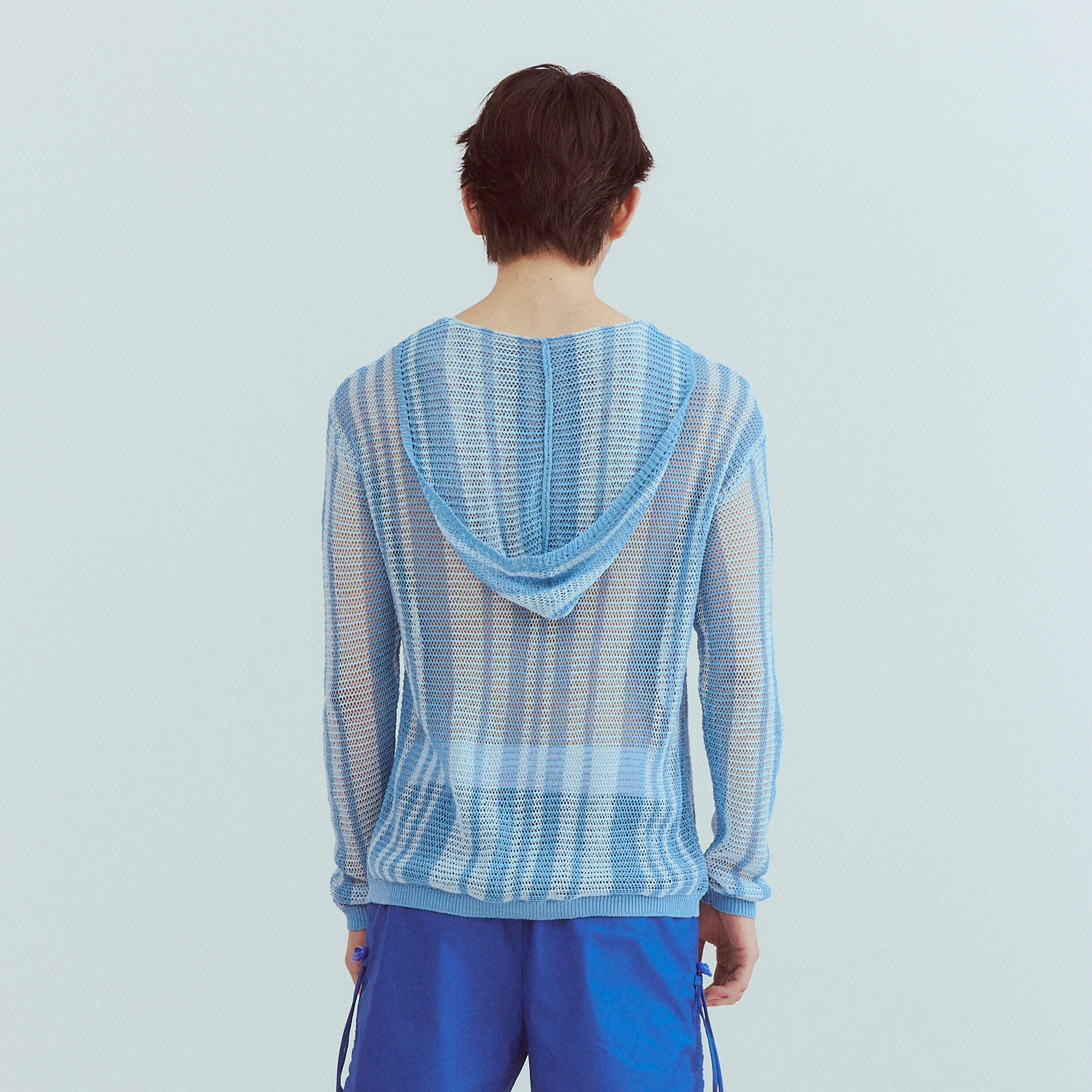 KADAKADA Striped Open-Knit Deep V Hooded Sweater, premium urban and streetwear designers apparel on PROJECTISR.com, KADAKADA