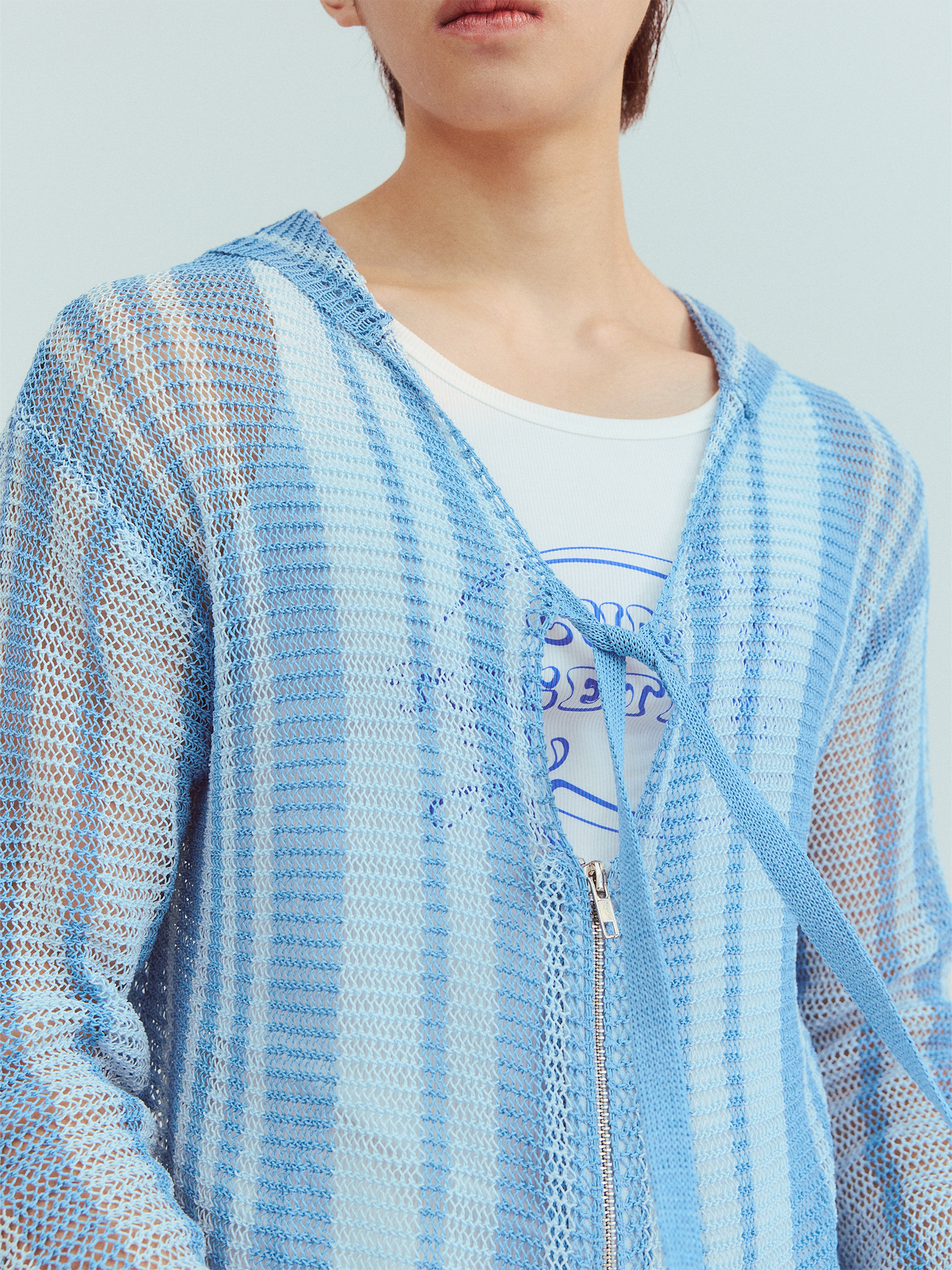 KADAKADA Striped Open-Knit Deep V Hooded Sweater, premium urban and streetwear designers apparel on PROJECTISR.com, KADAKADA