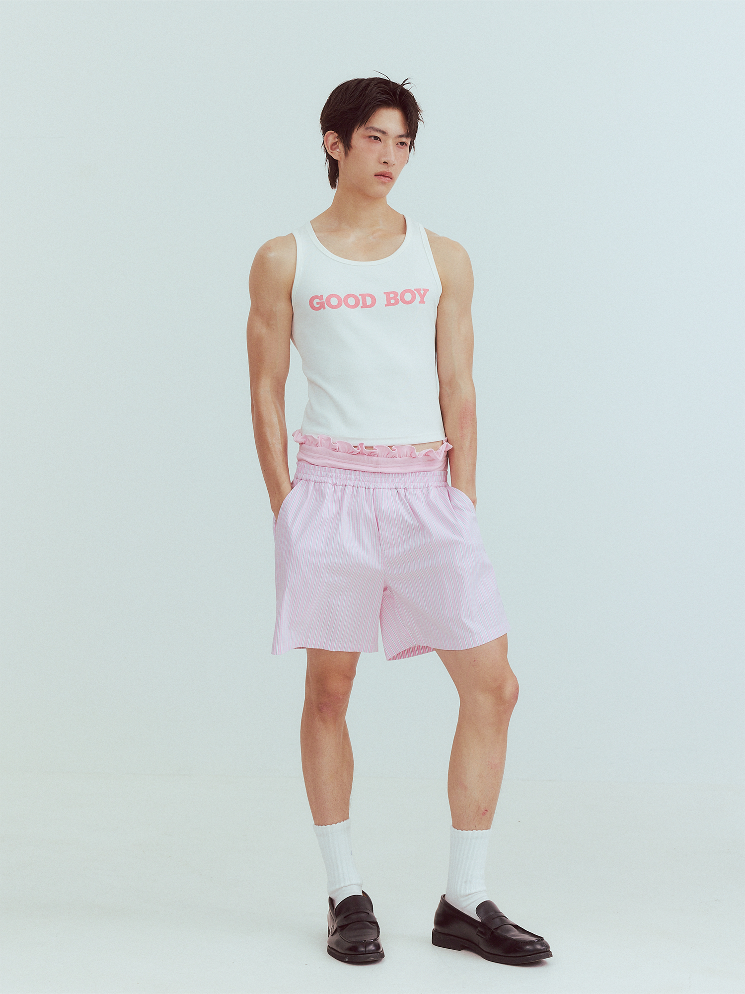 KADAKADA Retro Striped Ruffle-Waist Layered Shorts, premium urban and streetwear designers apparel on PROJECTISR.com, KADAKADA