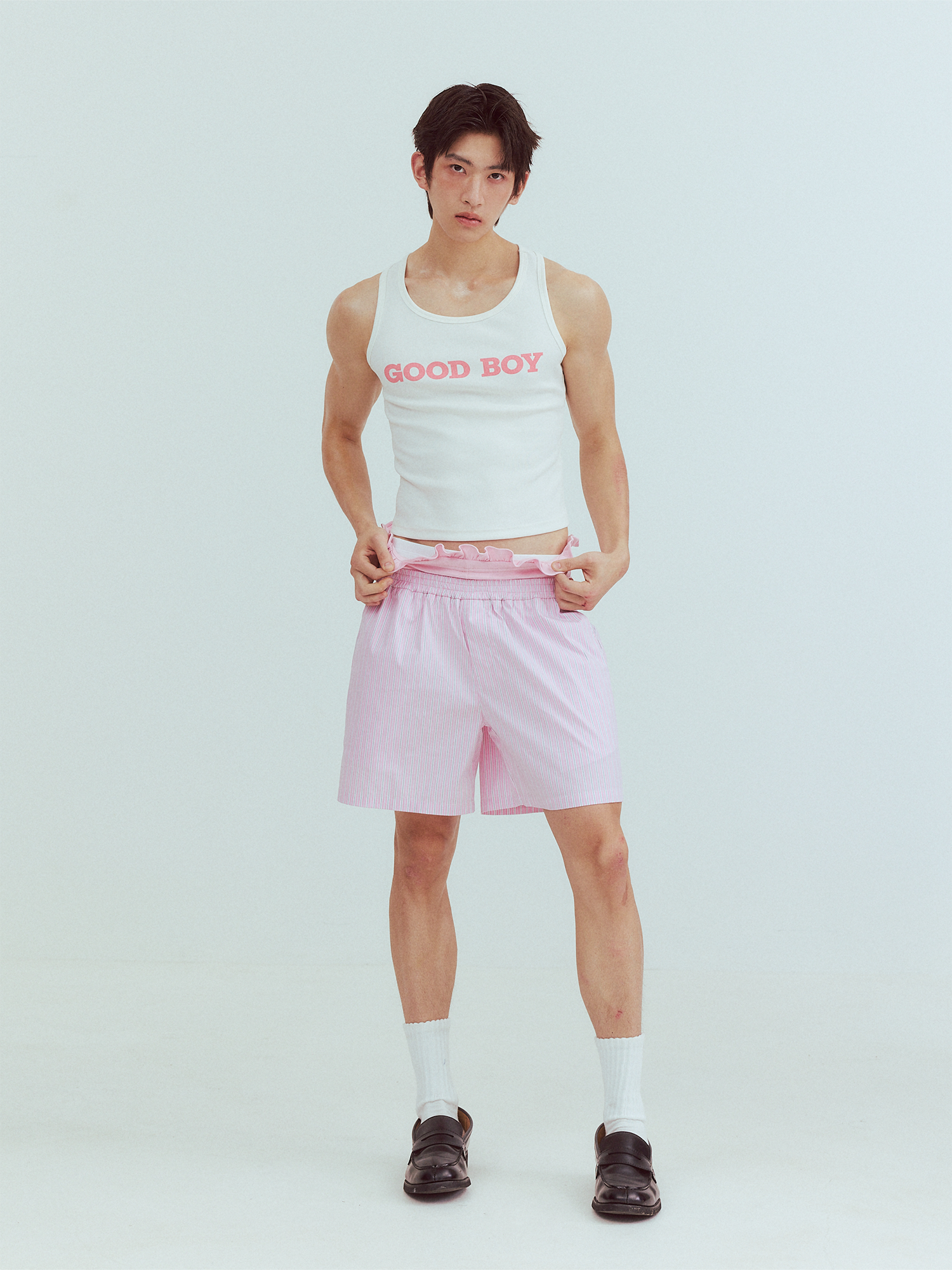 KADAKADA Retro Striped Ruffle-Waist Layered Shorts, premium urban and streetwear designers apparel on PROJECTISR.com, KADAKADA