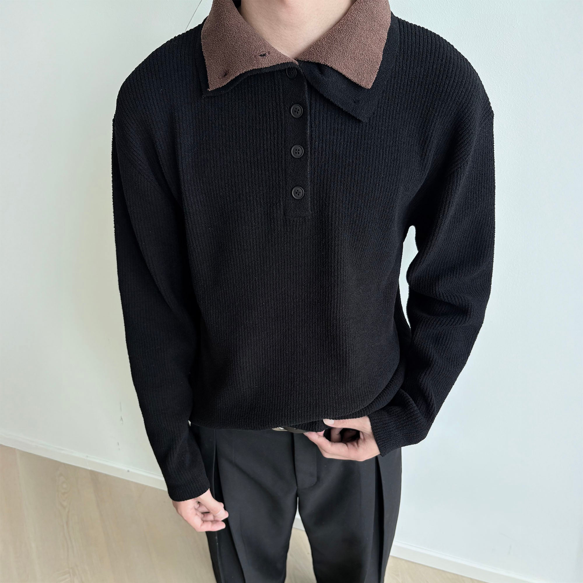 KREATE Contrast Layered Collar Ribbed Sweater, premium urban and streetwear designers apparel on PROJECTISR.com, KREATE