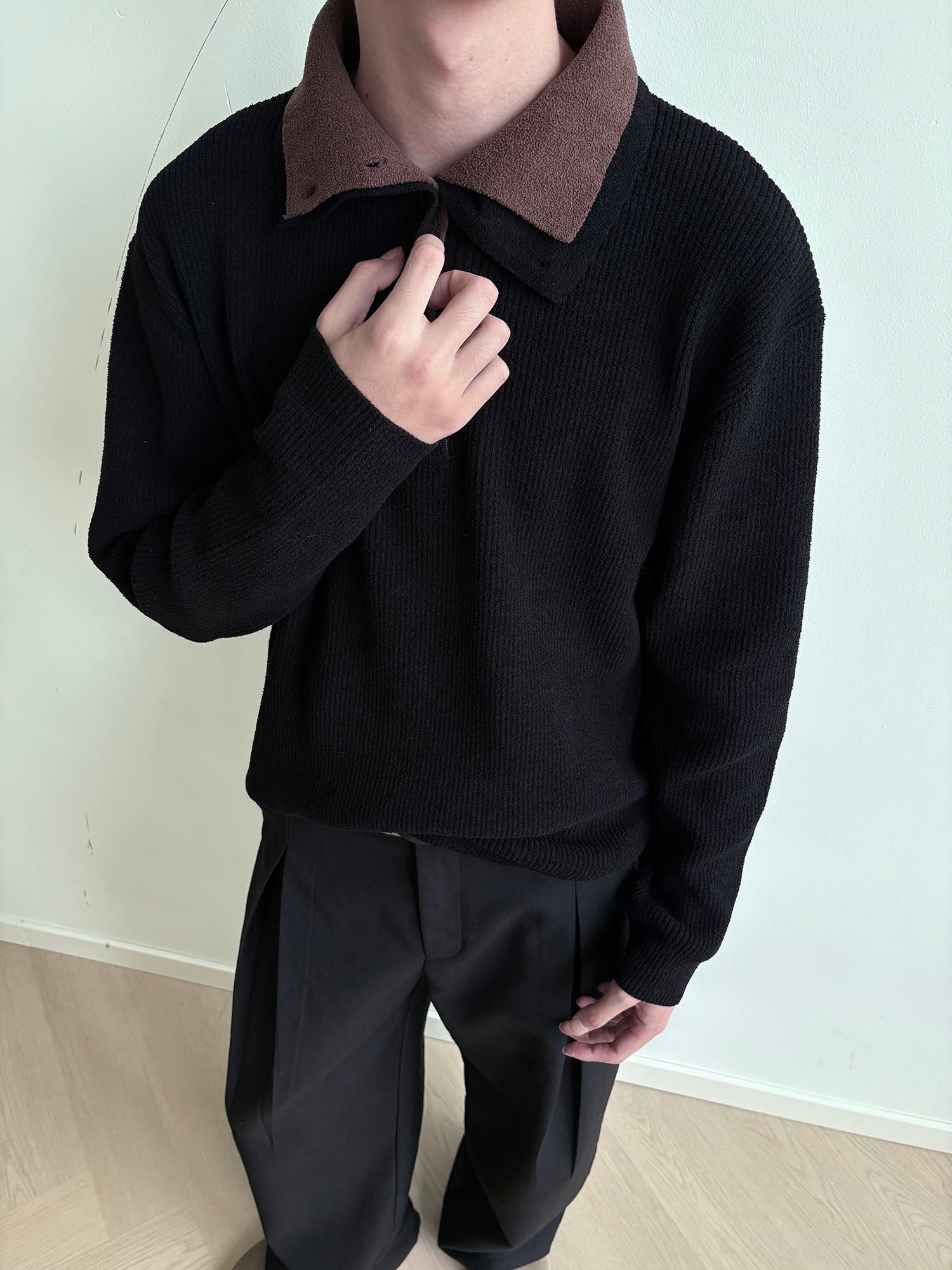 KREATE Contrast Layered Collar Ribbed Sweater, premium urban and streetwear designers apparel on PROJECTISR.com, KREATE