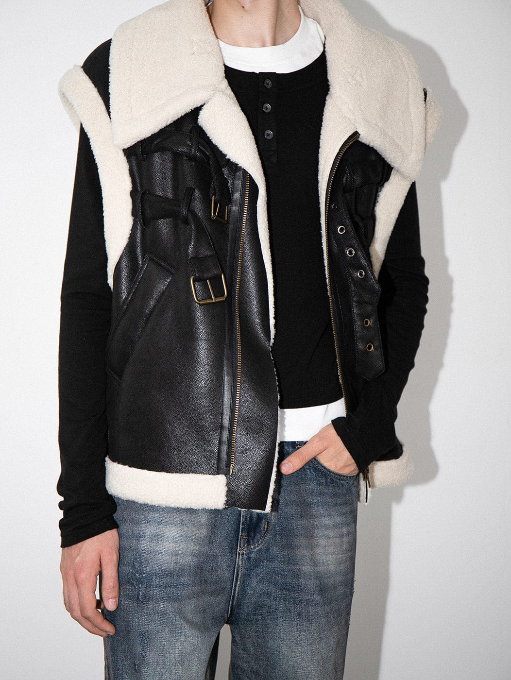 LEONSENSE Stripe Shearling Vest, premium urban and streetwear designers apparel on PROJECTISR.com, LEONSENSE