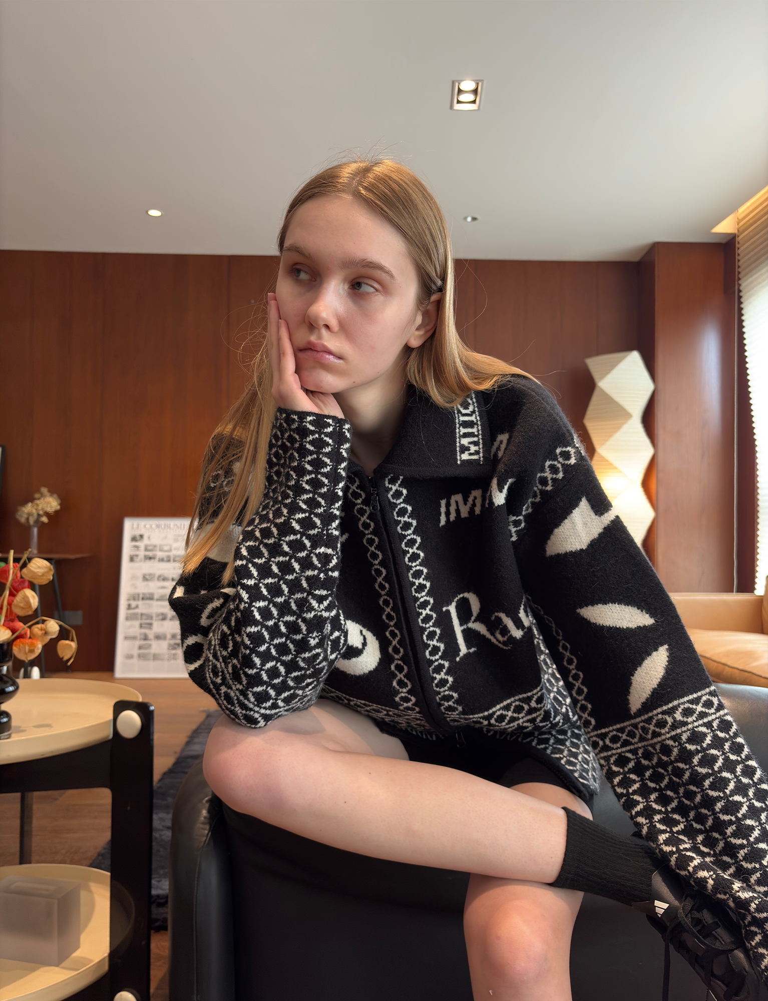 MIICHOUS Racer Geometric Jacquard Zip-Up Cardigan