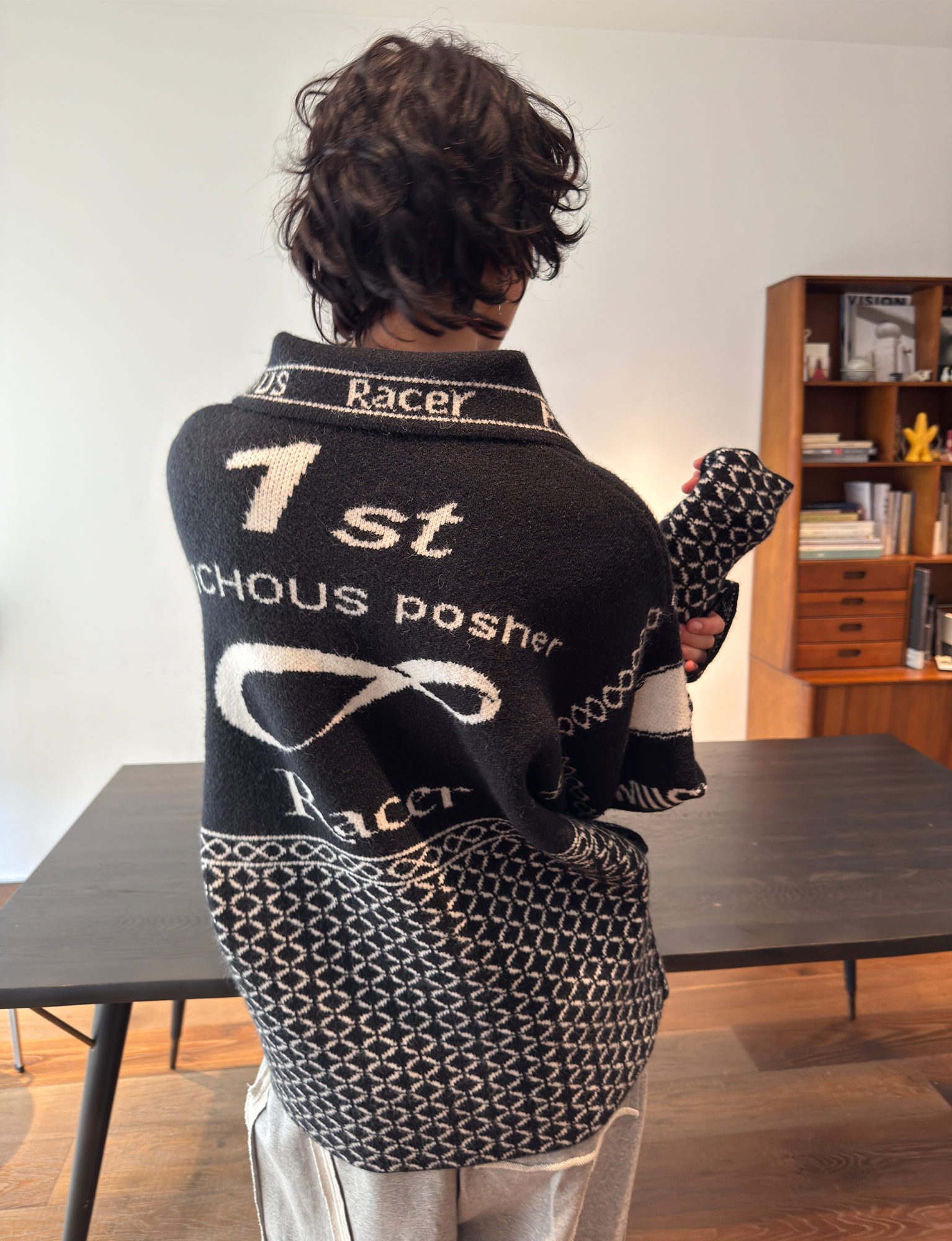 MIICHOUS Racer Geometric Jacquard Zip-Up Cardigan