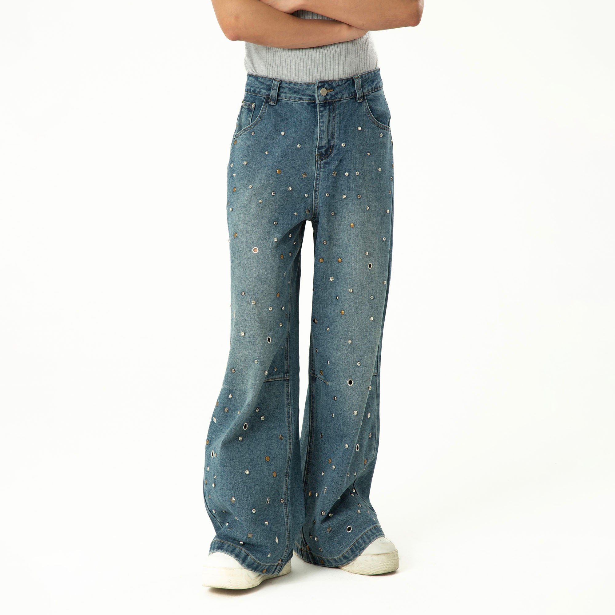 CLP Diamond Studded Wide-Leg Jeans, premium urban and streetwear designers apparel on PROJECTISR.com, CLP