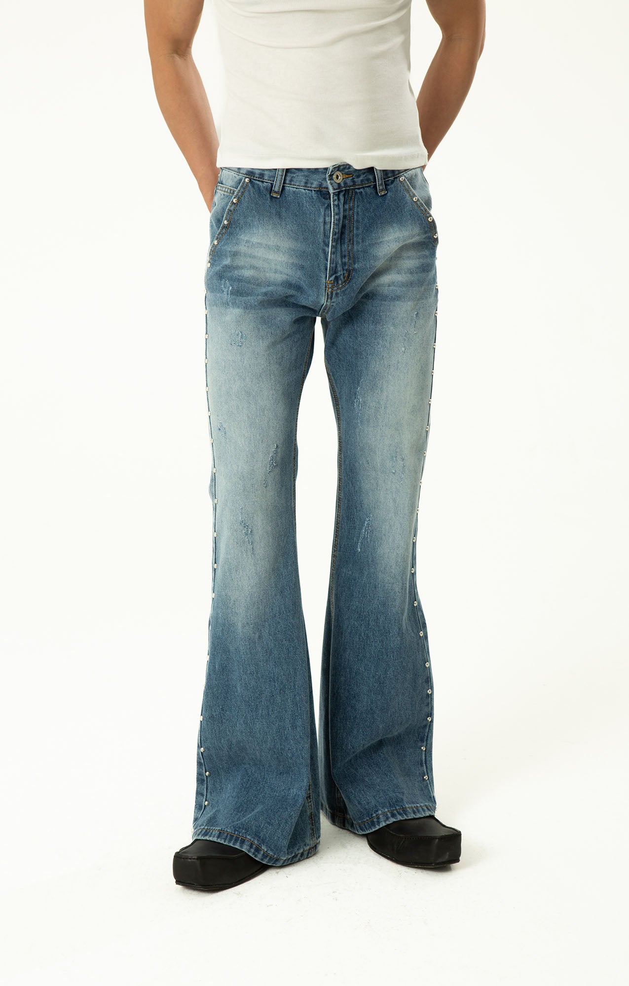 CLP Studded-Seam Flared Jeans, premium urban and streetwear designers apparel on PROJECTISR.com, CLP